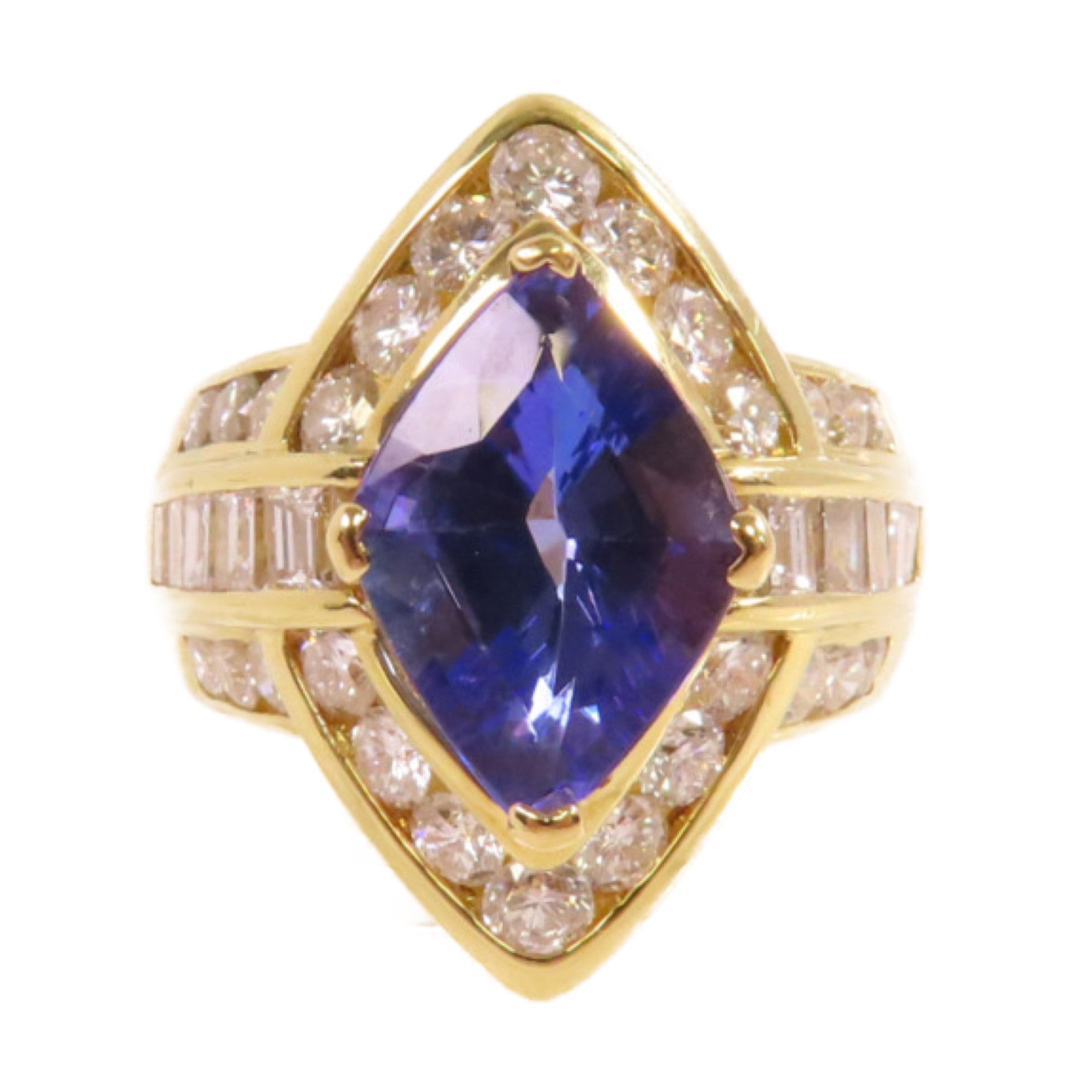 JEWELRY 18K黃金/3.70ct坦桑石/2.64ct鑽石Tanzanite Diamond Ring戒指US#7.5