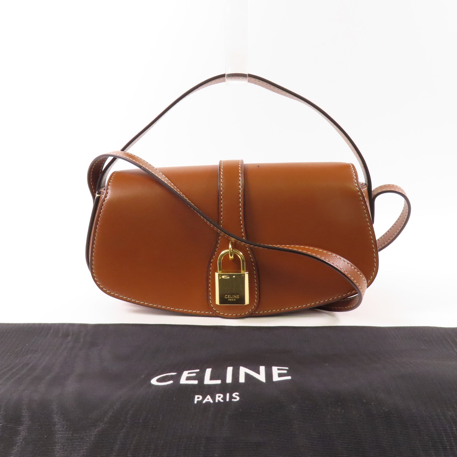 CELINE 牛皮皮革Tabou Clutch on Strap金扣手挽肩背兩用袋