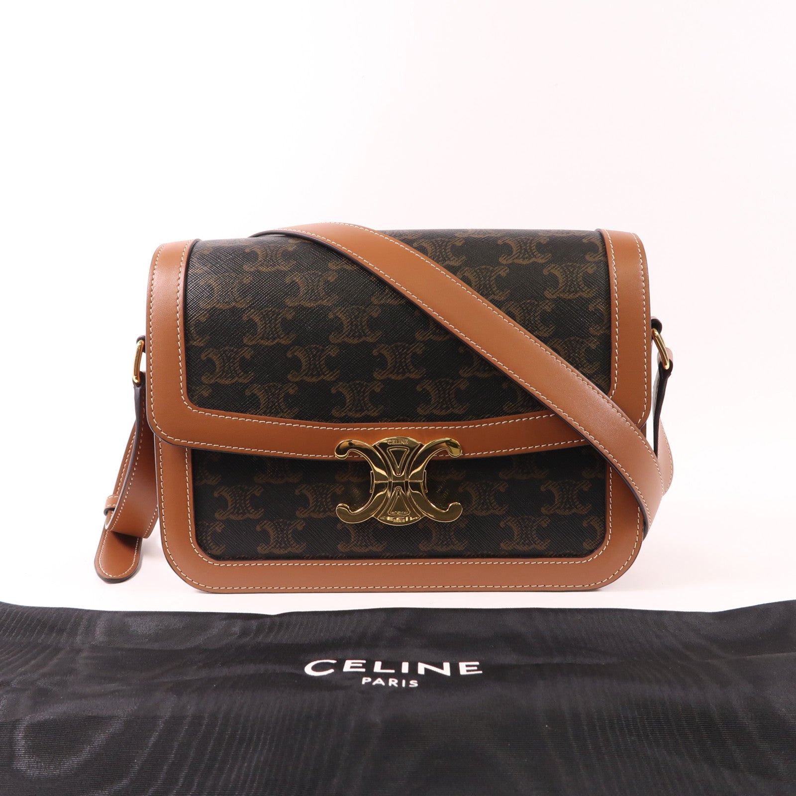 CELINE 塗層帆布Classique Triomphe Bag金扣肩背袋