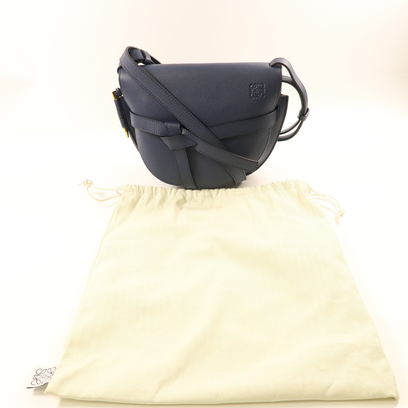LOEWE 牛皮皮革Gate Bag金扣肩背袋深藍色