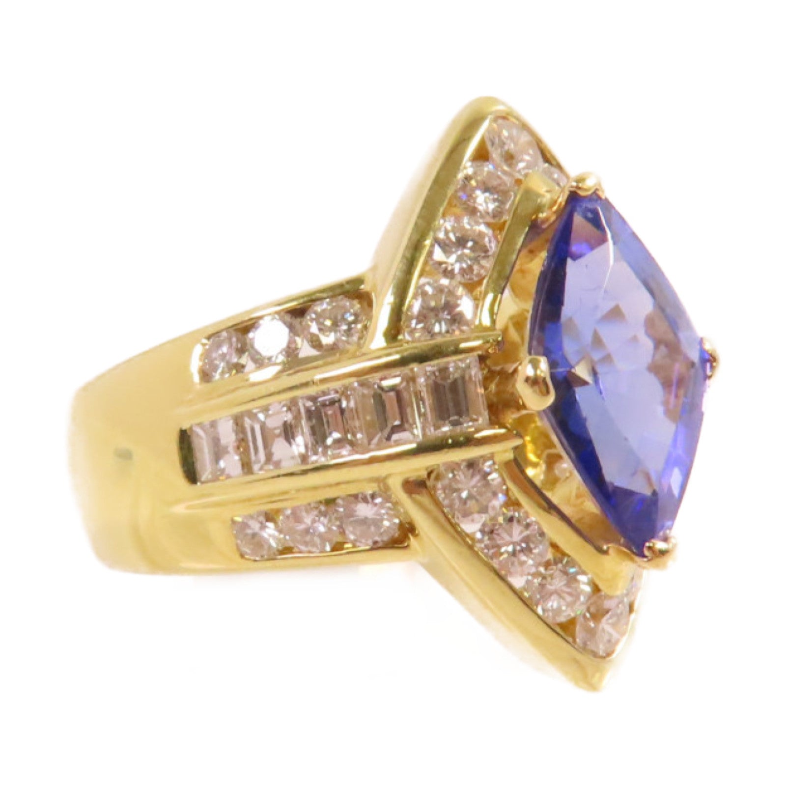 JEWELRY 18K黃金/3.70ct坦桑石/2.64ct鑽石Tanzanite Diamond Ring戒指US#7.5