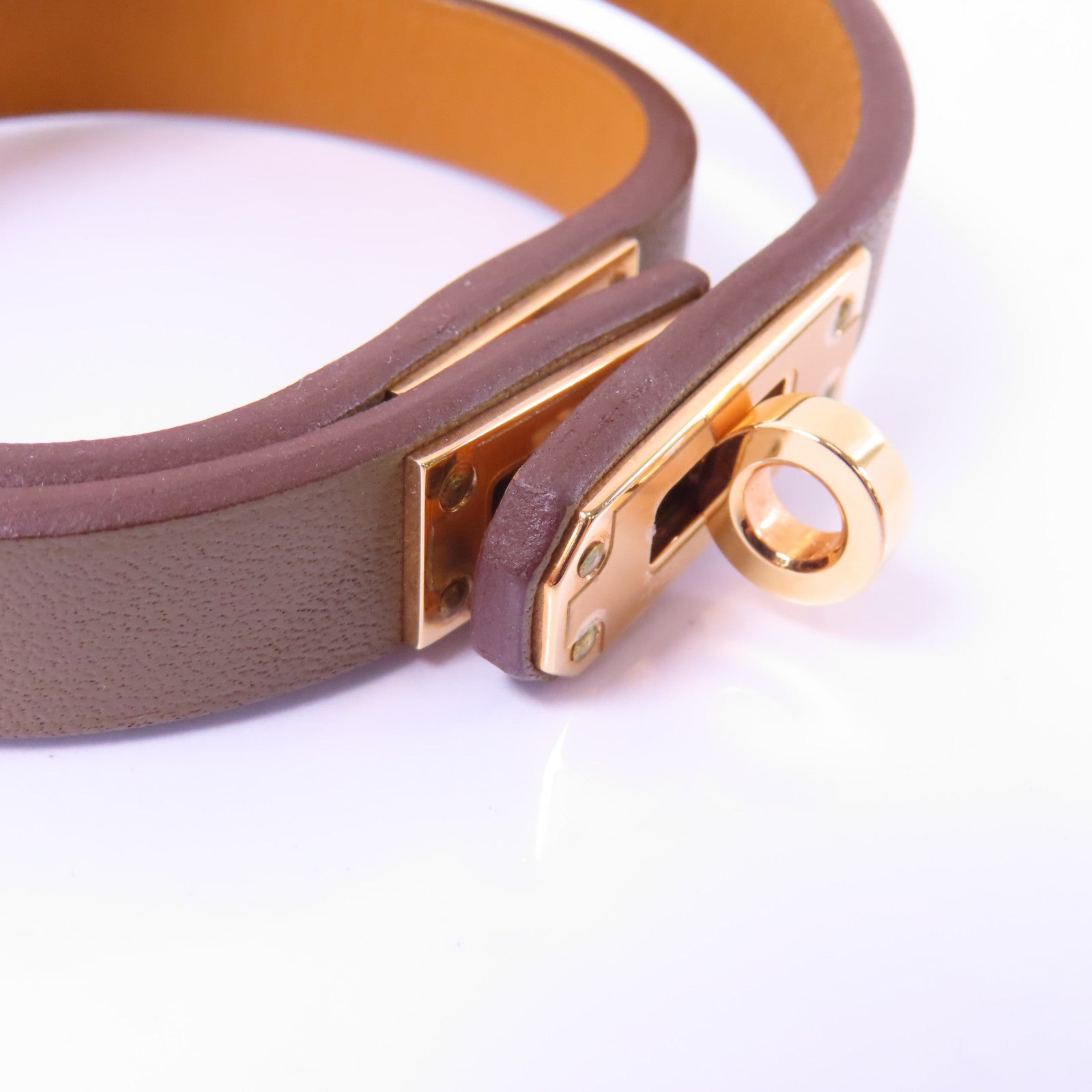 HERMES Swift皮革Mini Kelly Bracelet手鏈米灰色