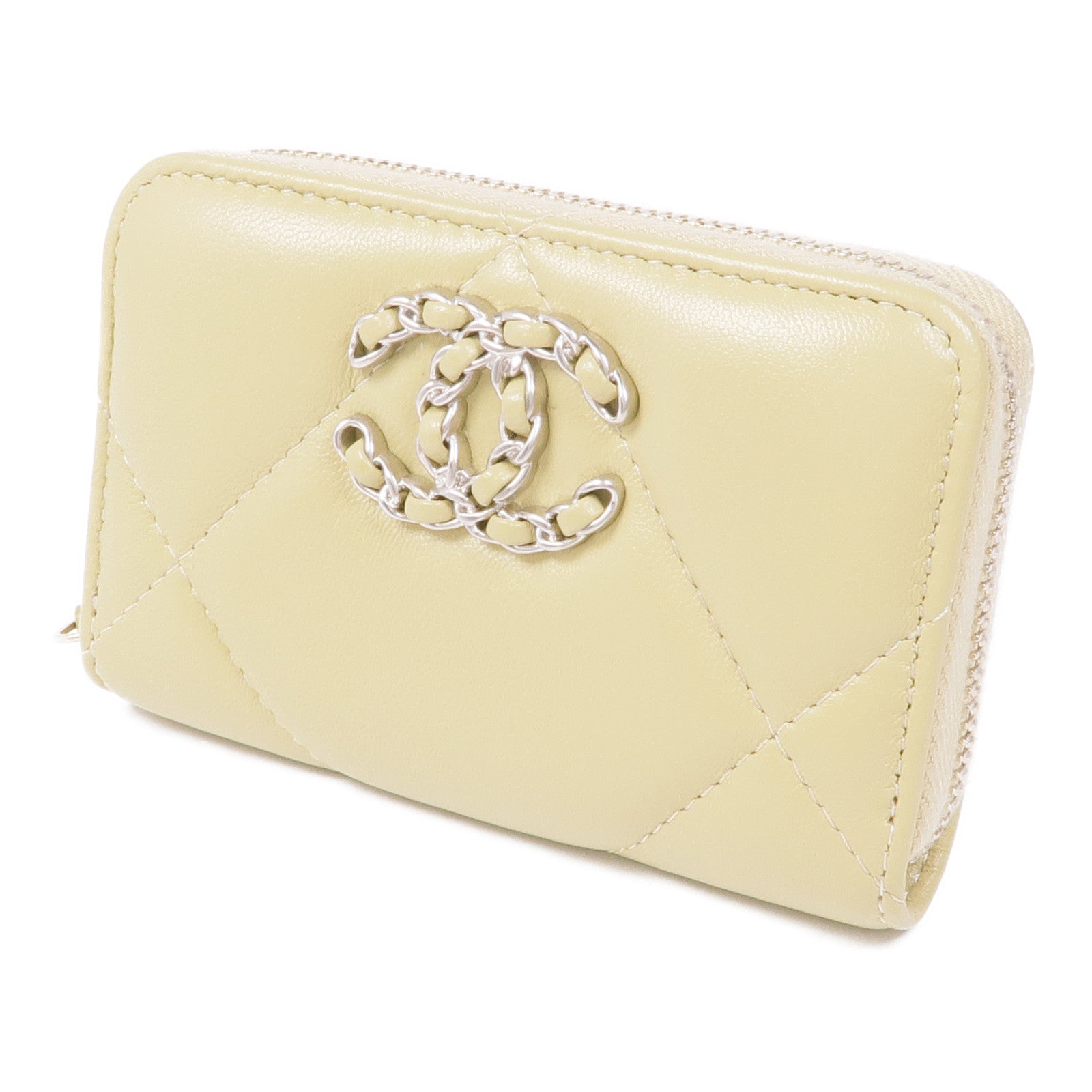 CHANEL 羊皮皮革C19 Zipper Coin Purse銀扣零錢包
