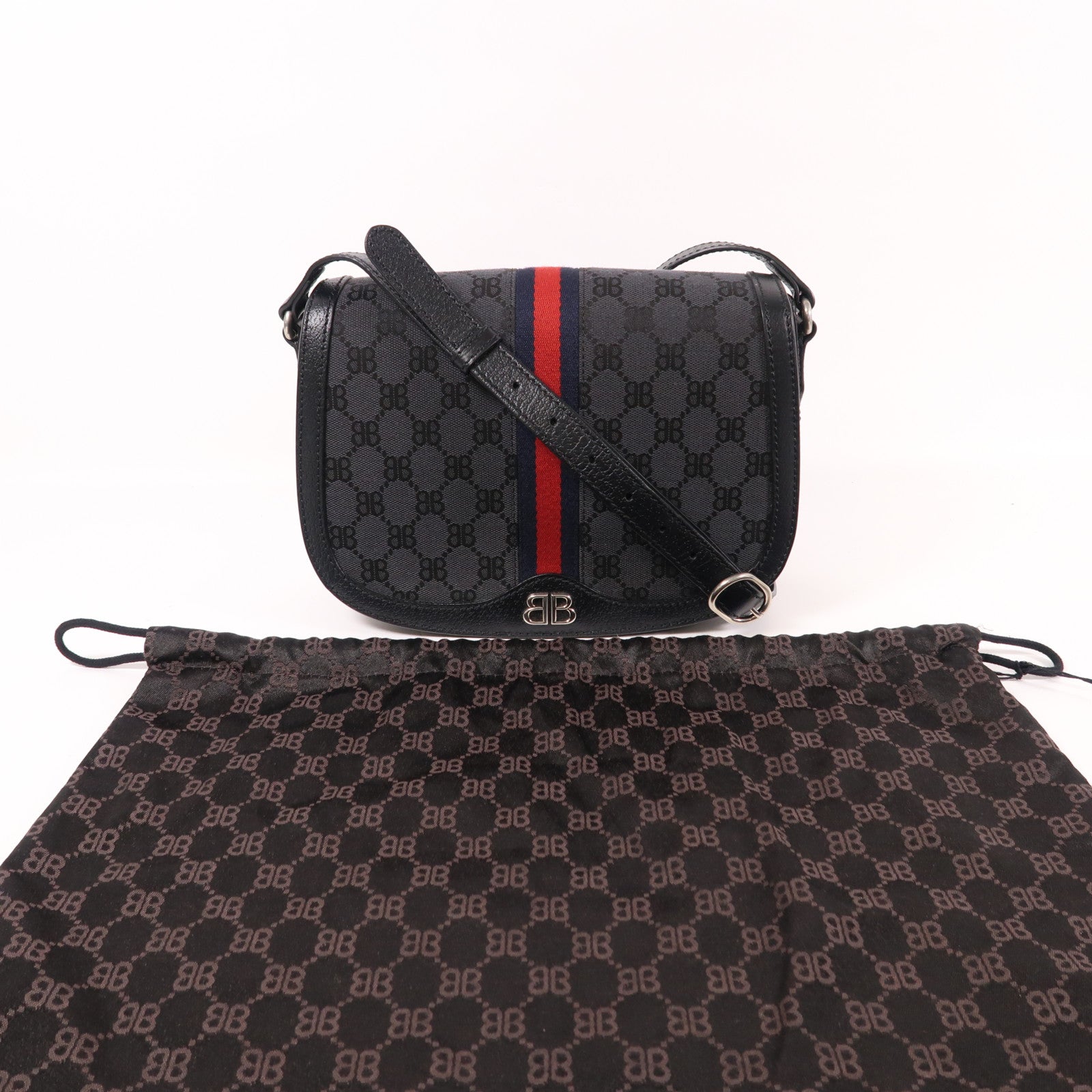 BALENCIAGA SHW The Hacker Project Shoulder Bag 680121 1000R Canvas Black