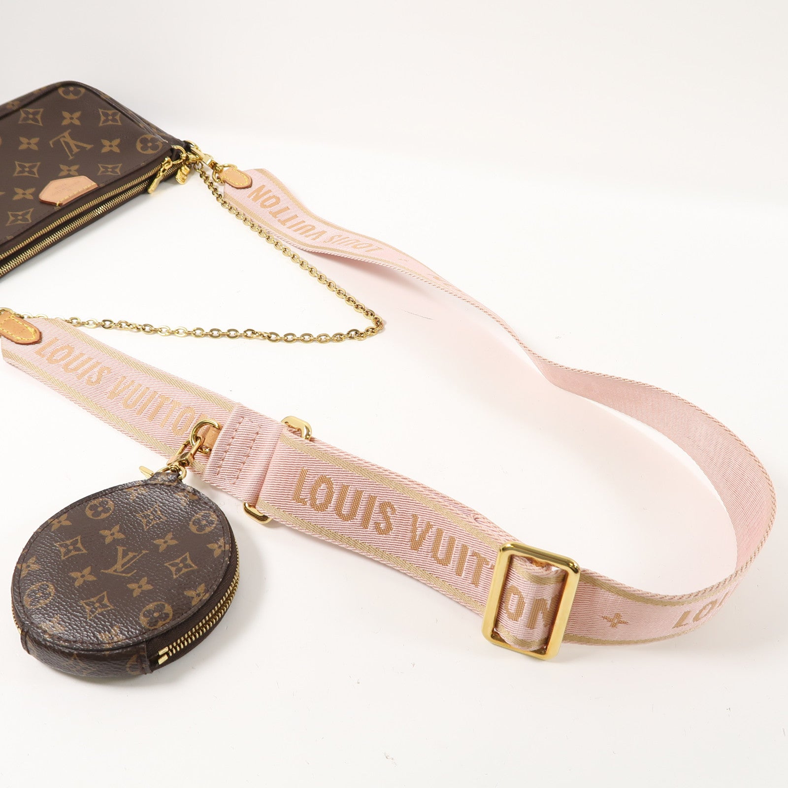 LOUIS VUITTON Monogram Multi Pochette Accessoires金扣手挽肩背兩用袋啡色