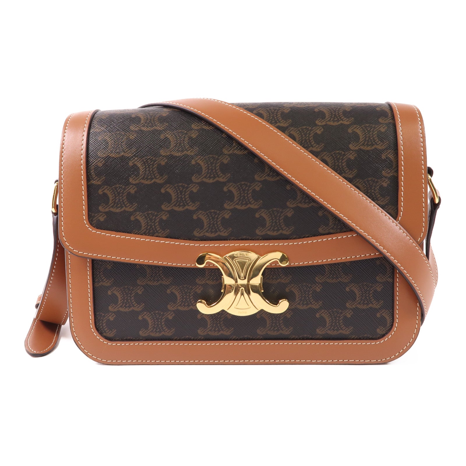 CELINE 塗層帆布Classique Triomphe Bag金扣肩背袋