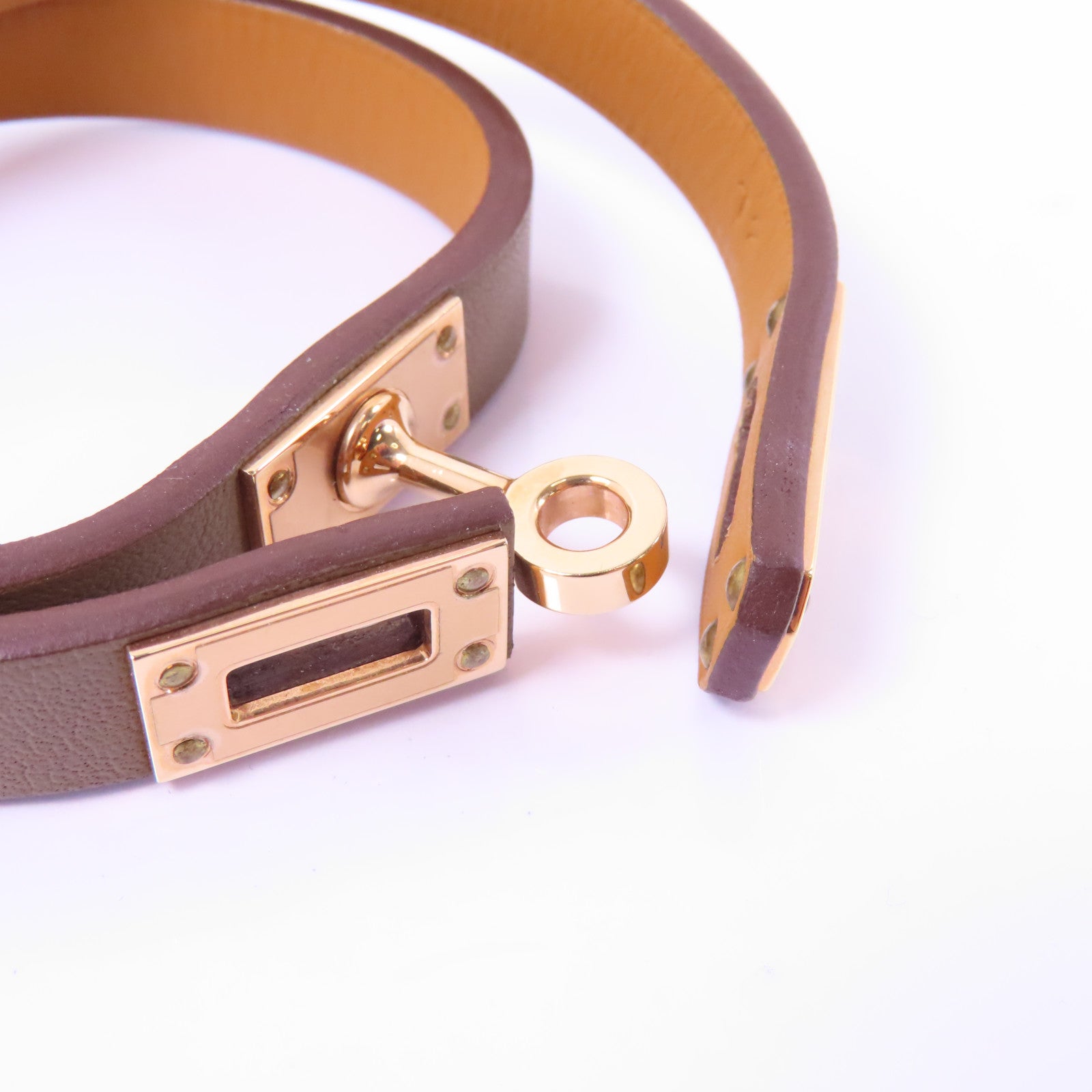 HERMES Swift皮革Mini Kelly Bracelet手鏈米灰色