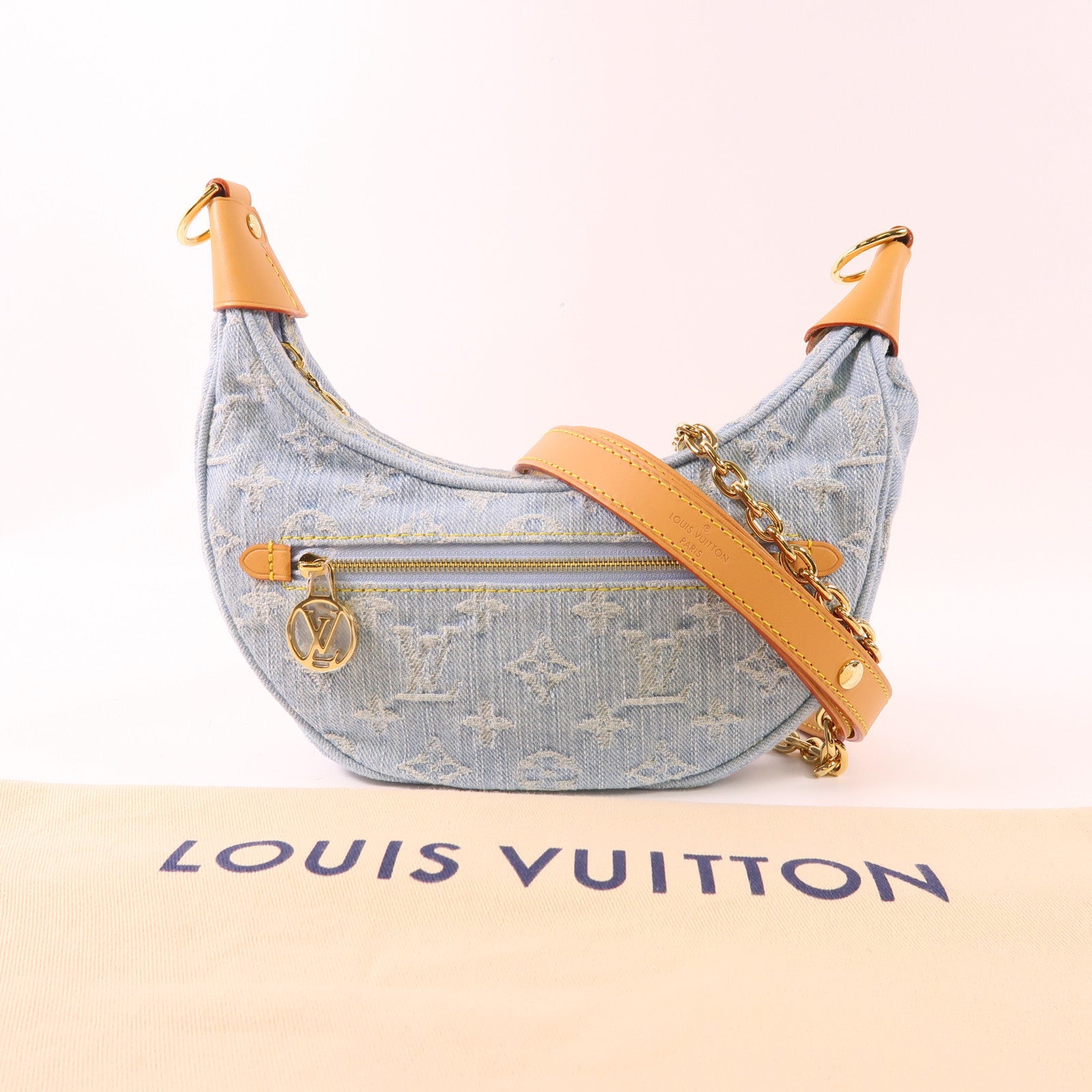 LOUIS VUITTON LV GHW Loop Chain 2 Way Shoulder Bag M24846 Monogram Denim Blue