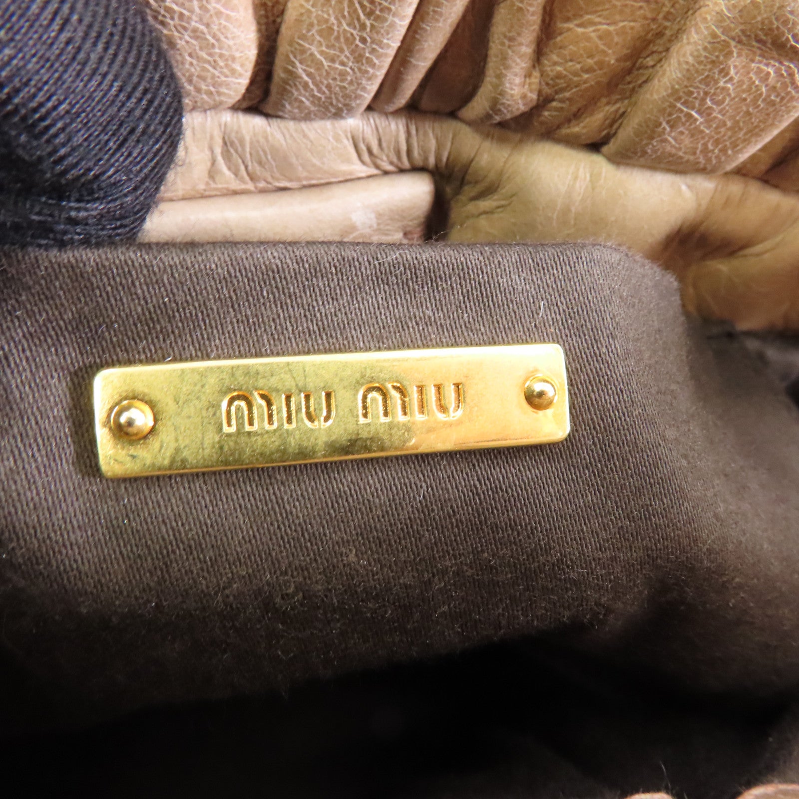 Miu Miu 牛皮皮革Shoulder Bag金扣手挽肩背兩用袋米色