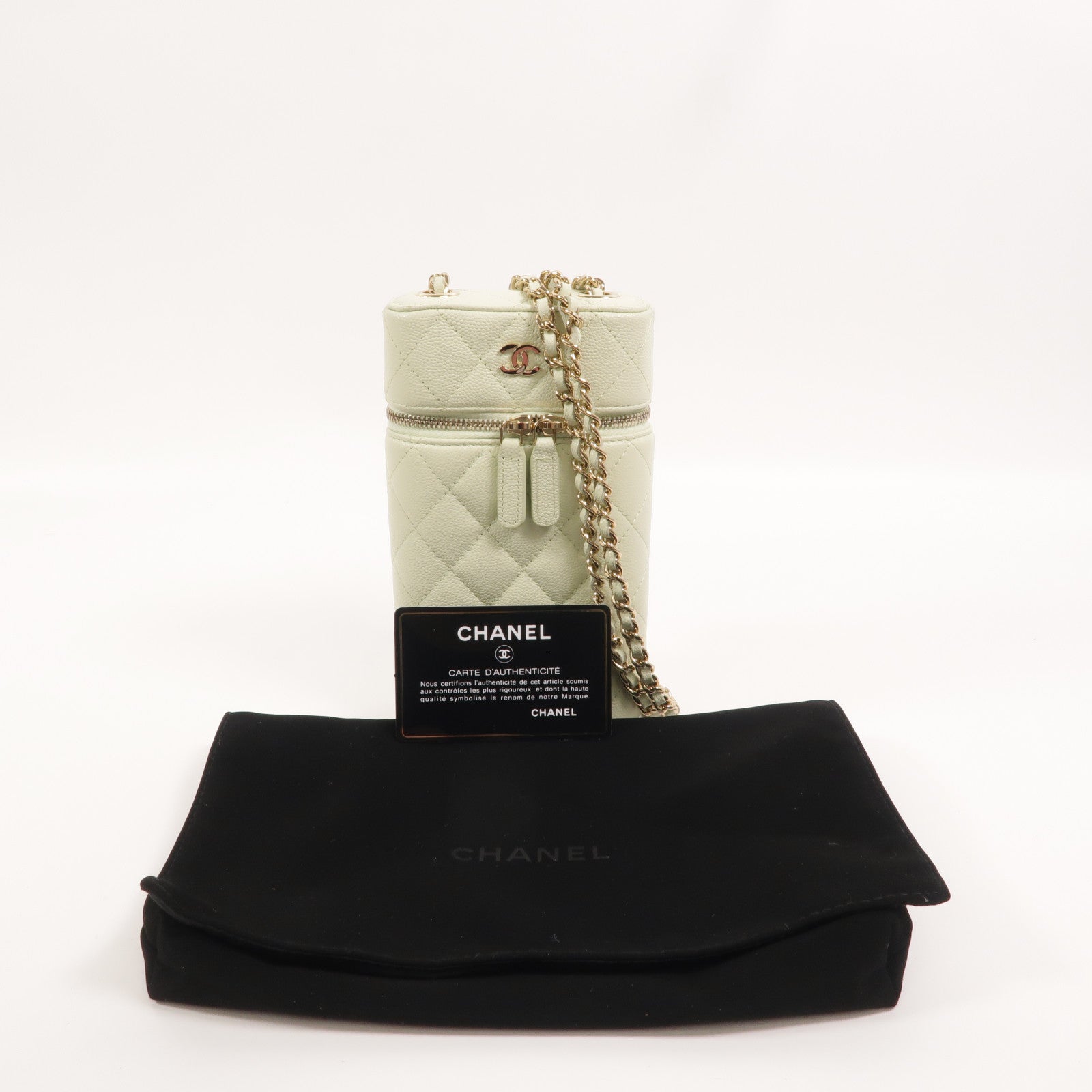 CHANEL 牛皮皮革Vanity Phone Case鏈帶肩背袋