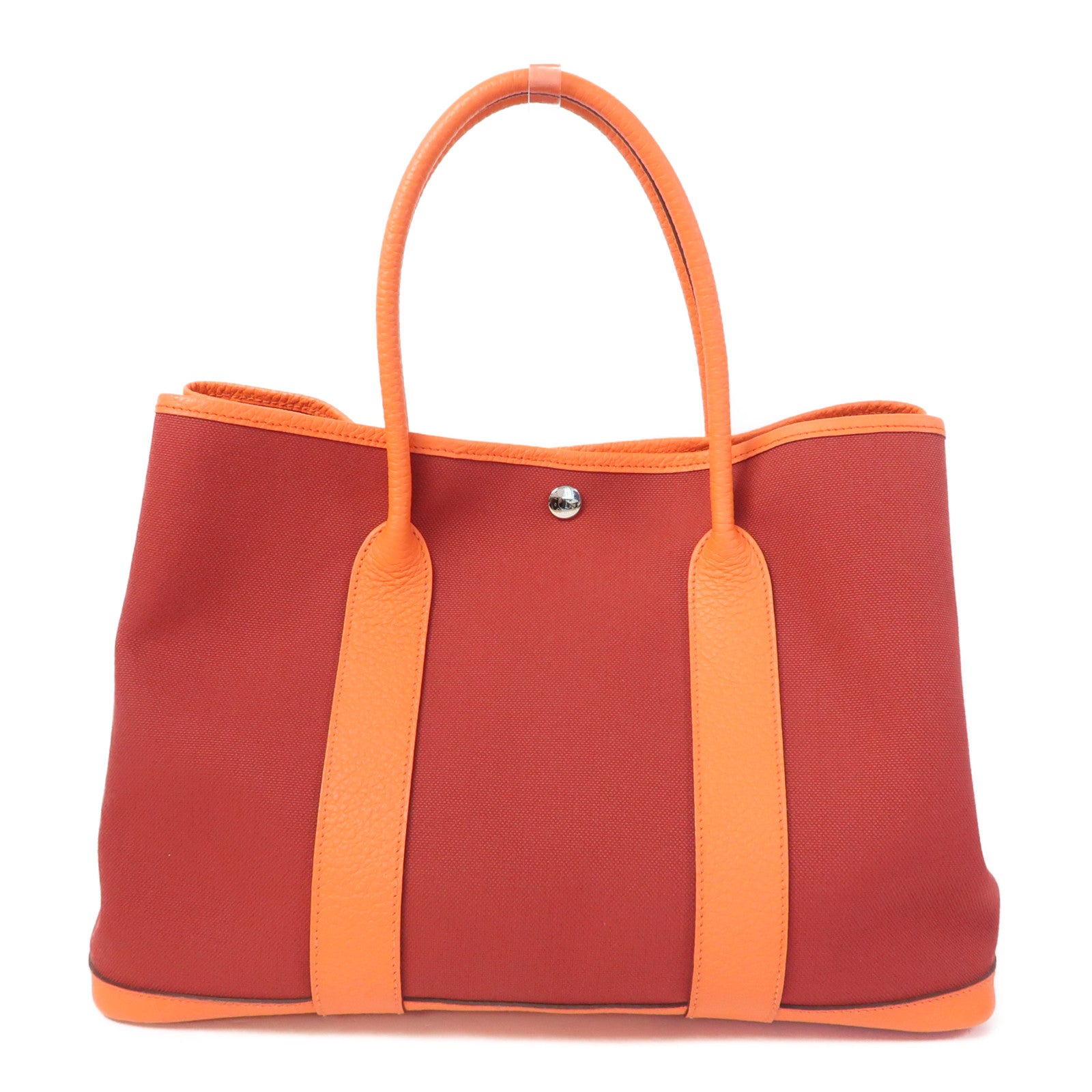 HERMES 【清倉大減價】帆布GardenParty PM銀扣手挽袋Rouge Grenat橙色/紅色