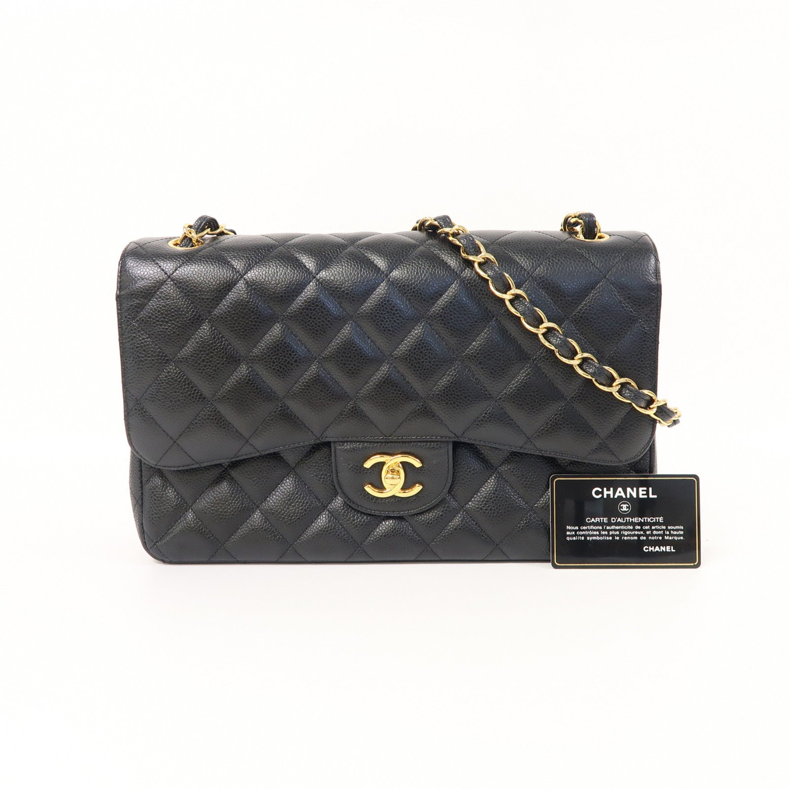 CHANEL 【激減優惠】菱格牛皮皮革Large Classic金扣鏈帶肩背袋黑色