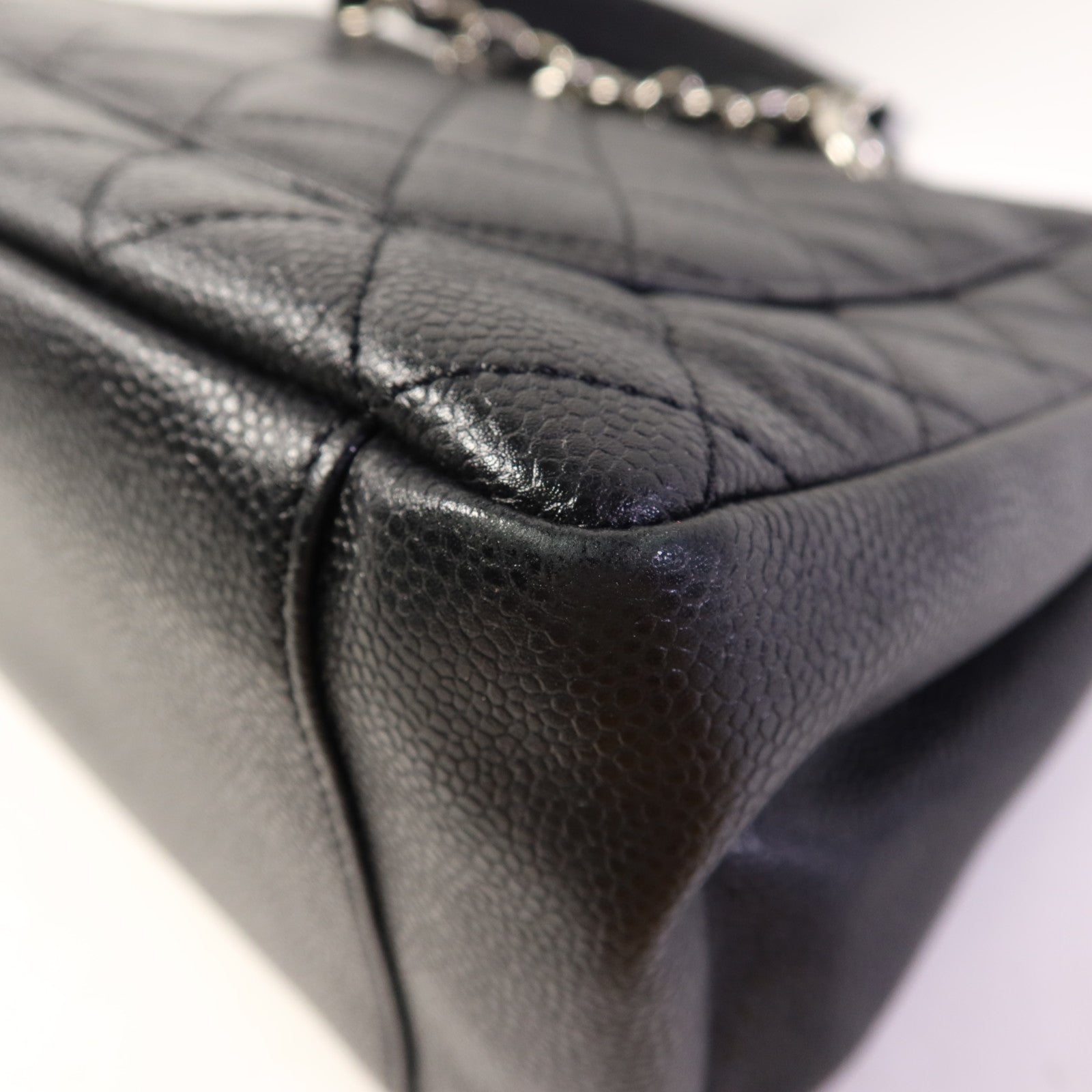 CHANEL 牛皮皮革GST Grand Shopping Tote Bag銀扣鏈帶肩背袋