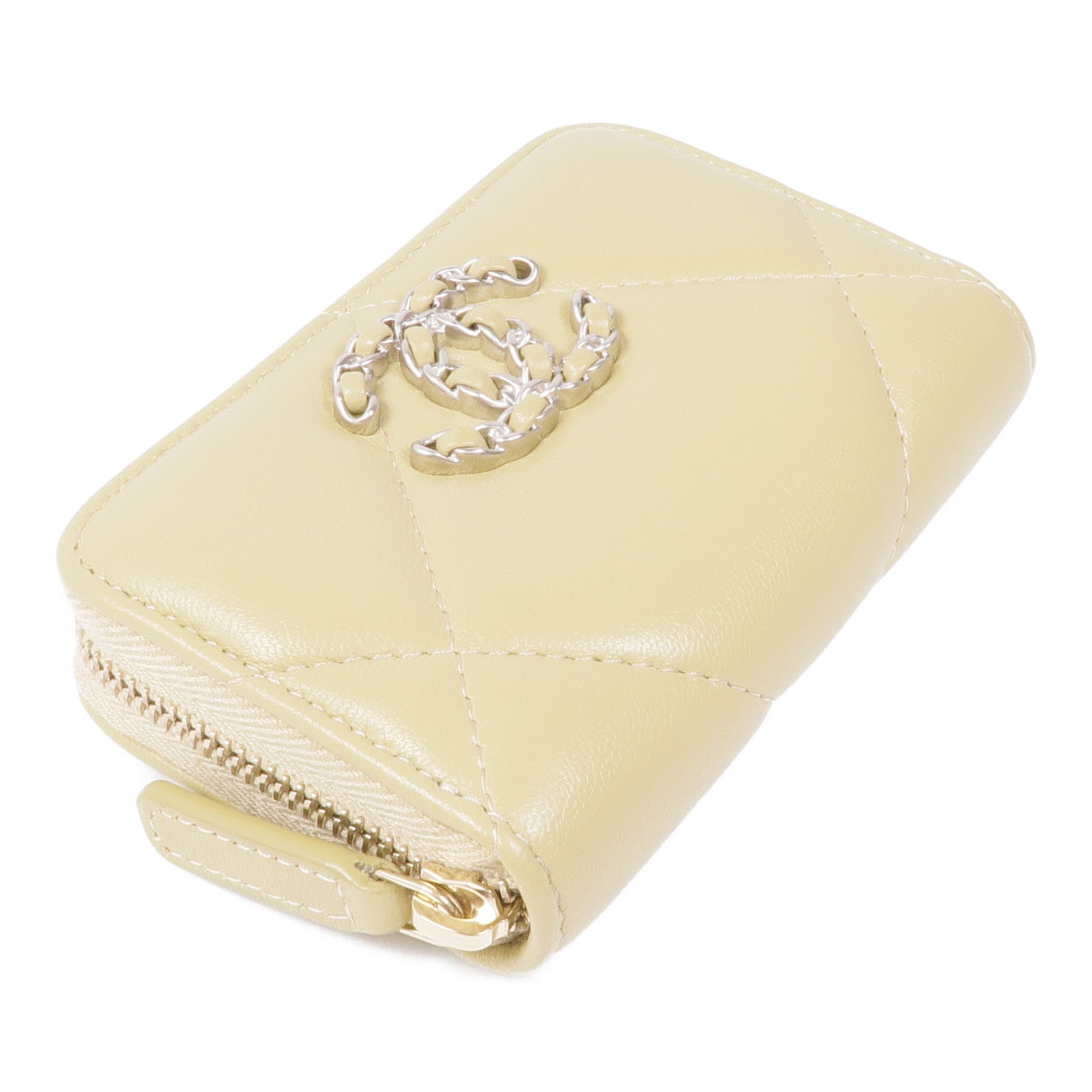 CHANEL 羊皮皮革C19 Zipper Coin Purse銀扣零錢包