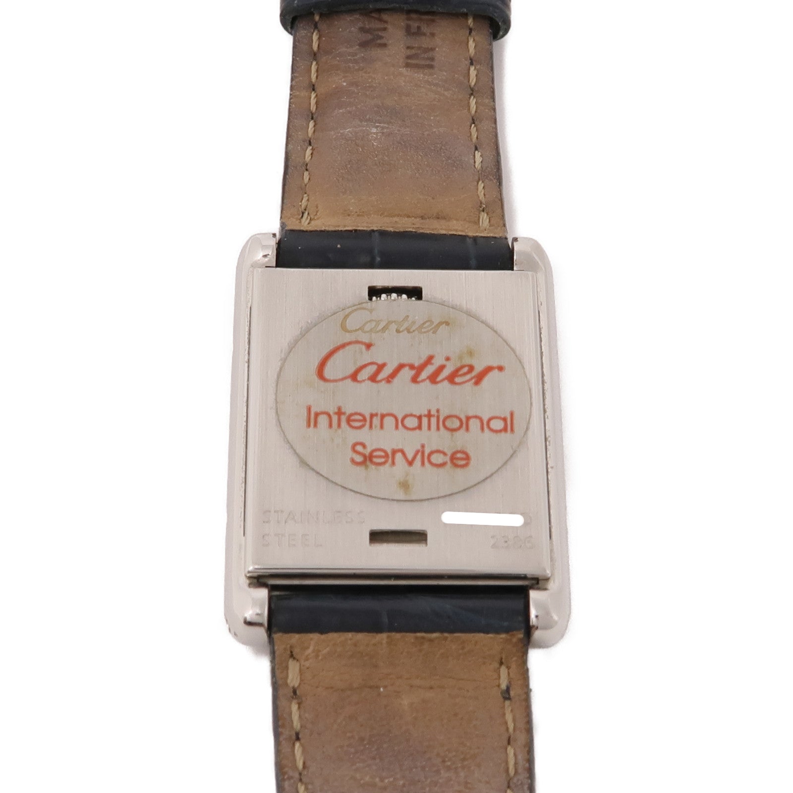 CARTIER Tank Basculante不鏽鋼/鱷魚皮革帶手錶石英機芯米色