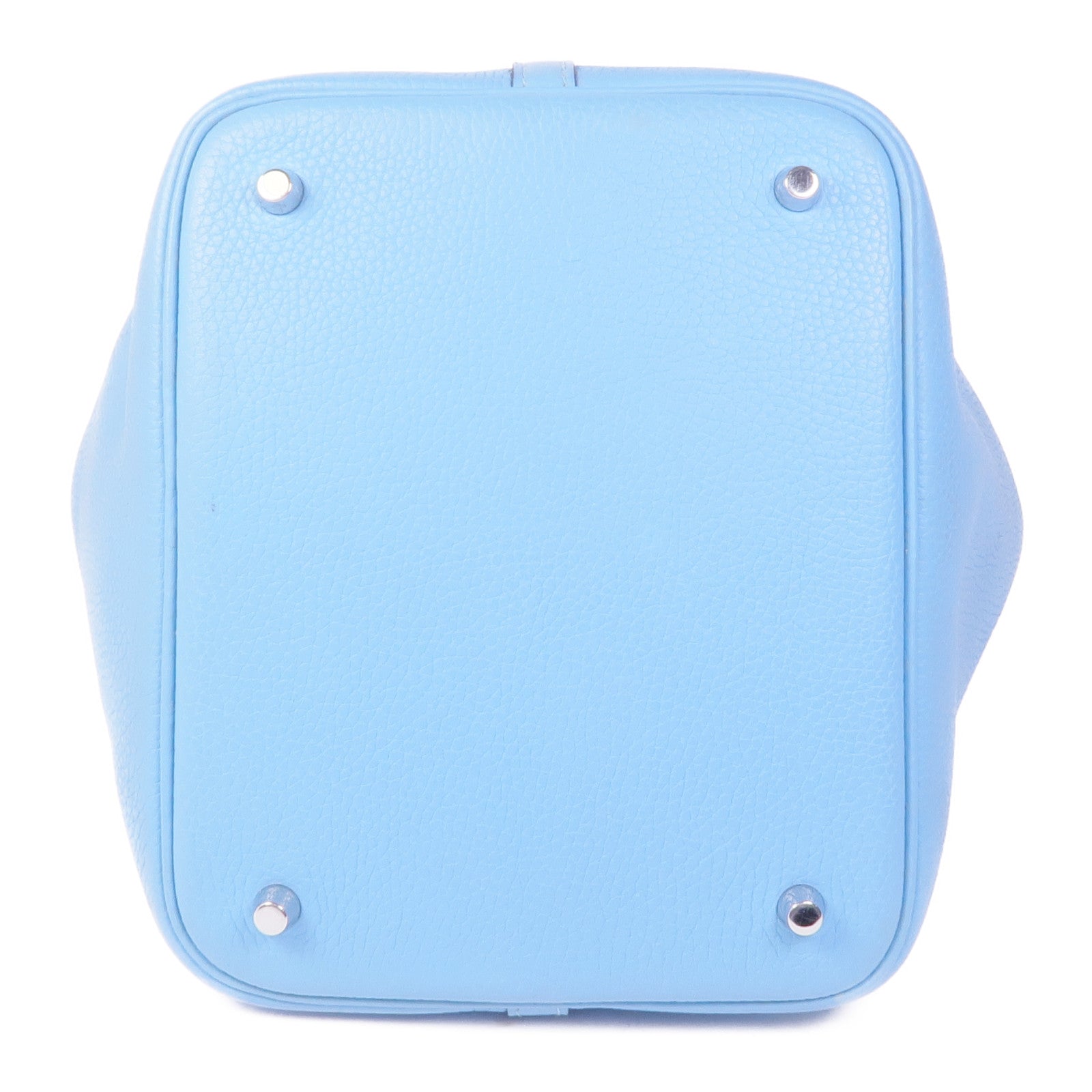 HERMES Clemence皮革Picotin MM銀扣手挽袋Bleu Atoll/Rouge De Coeur