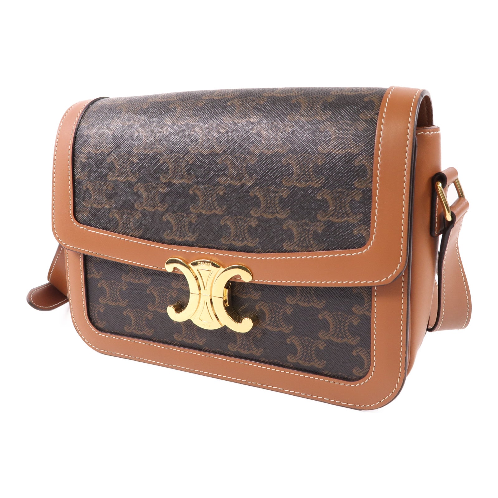 CELINE 塗層帆布Classique Triomphe Bag金扣肩背袋