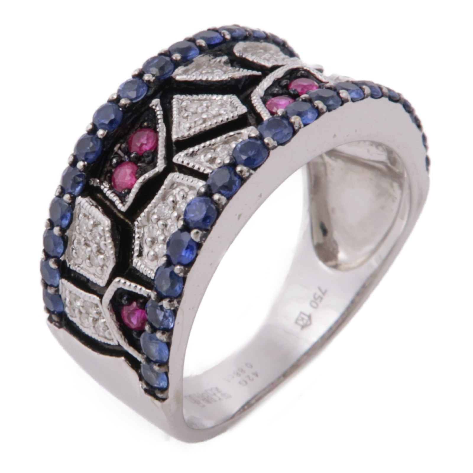 JEWELRY 18K白金Diamond Ruby Topaz Ring鑽石/紅寶石/拓帕石戒指US#7