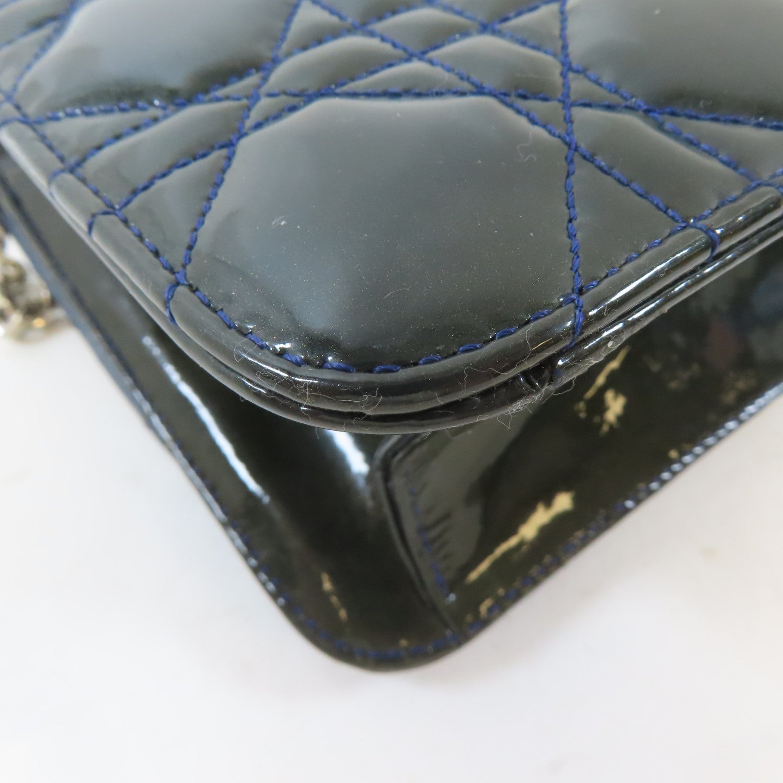 Dior 漆皮皮革Miss Dior Promenade Pouch銀扣鏈帶肩背袋深綠色