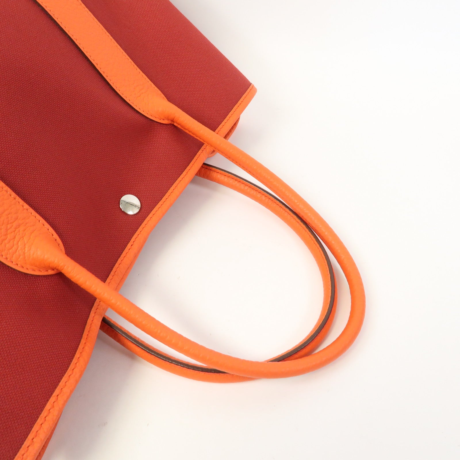 HERMES 【清倉大減價】帆布GardenParty PM銀扣手挽袋Rouge Grenat橙色/紅色