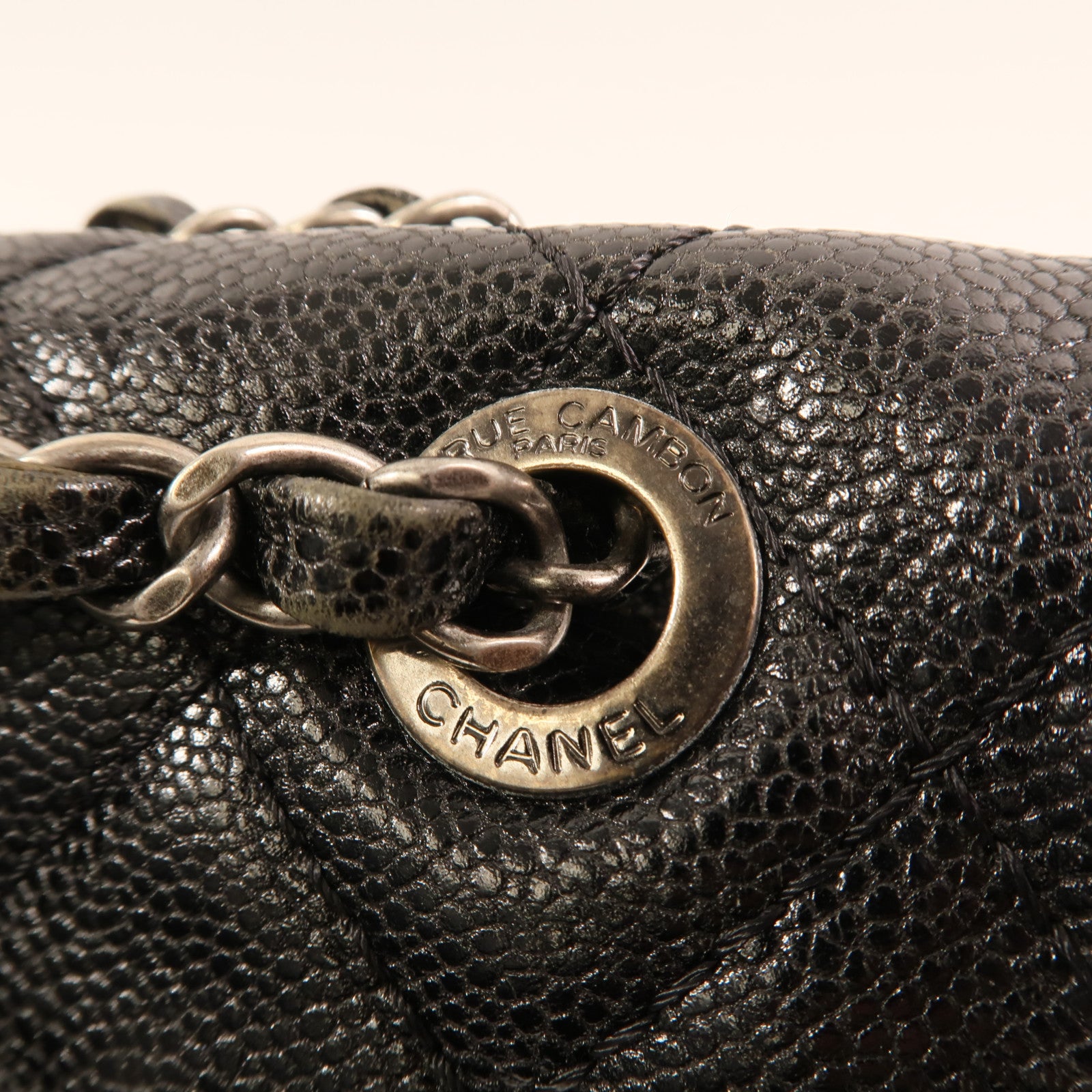 CHANEL 牛皮皮革Chain Shoulder銀扣鏈帶肩背袋