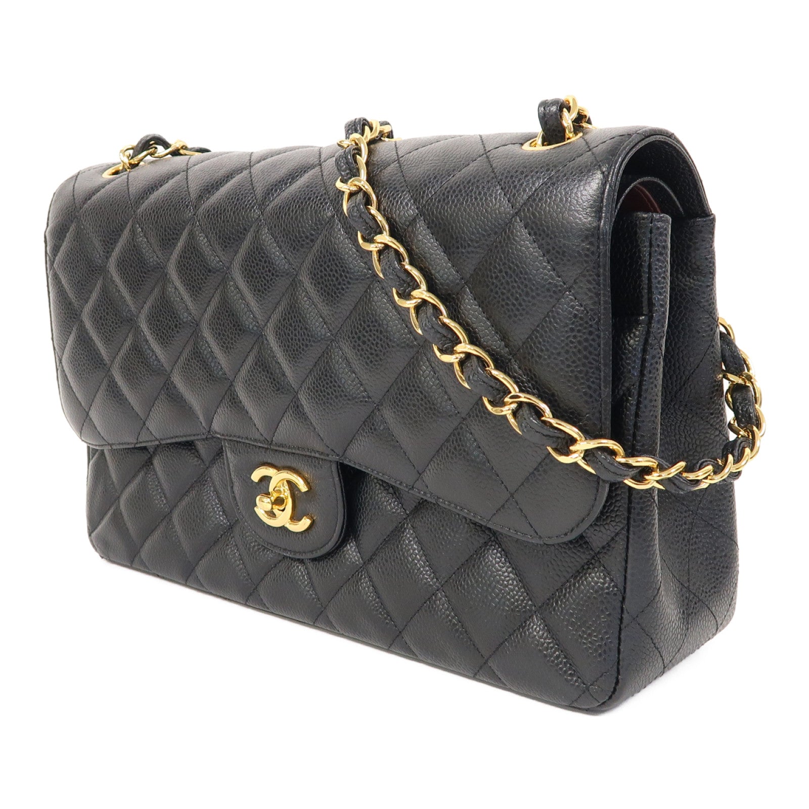 CHANEL 【激減優惠】菱格牛皮皮革Large Classic金扣鏈帶肩背袋黑色
