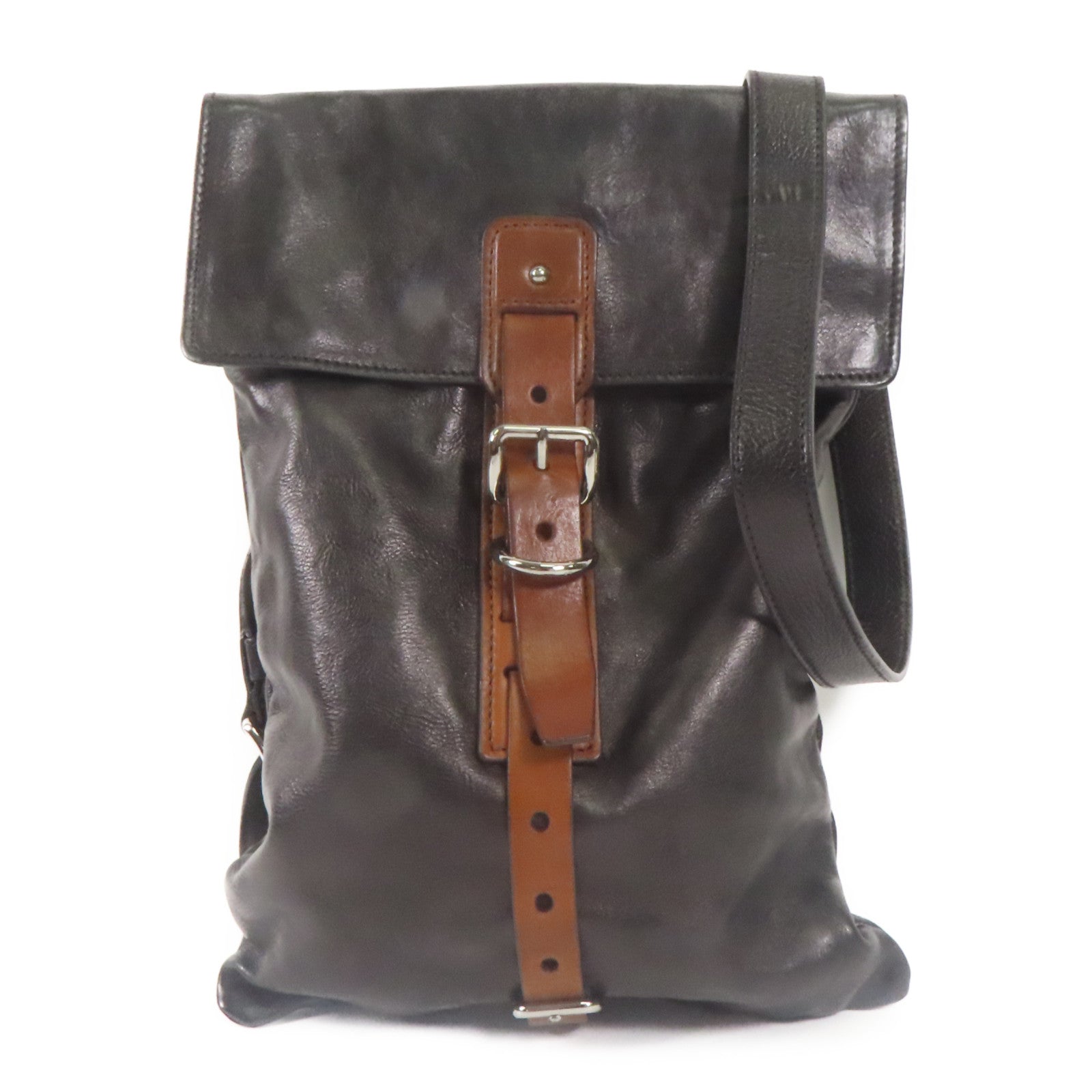 PRADA 牛皮皮革Shoulder Bag銀扣肩背袋黑色