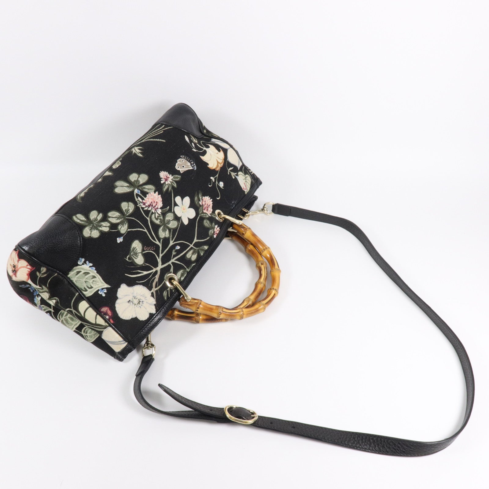 GUCCI 帆布Flora Knight Bamboo Shopper Medium Tote手挽肩背兩用袋