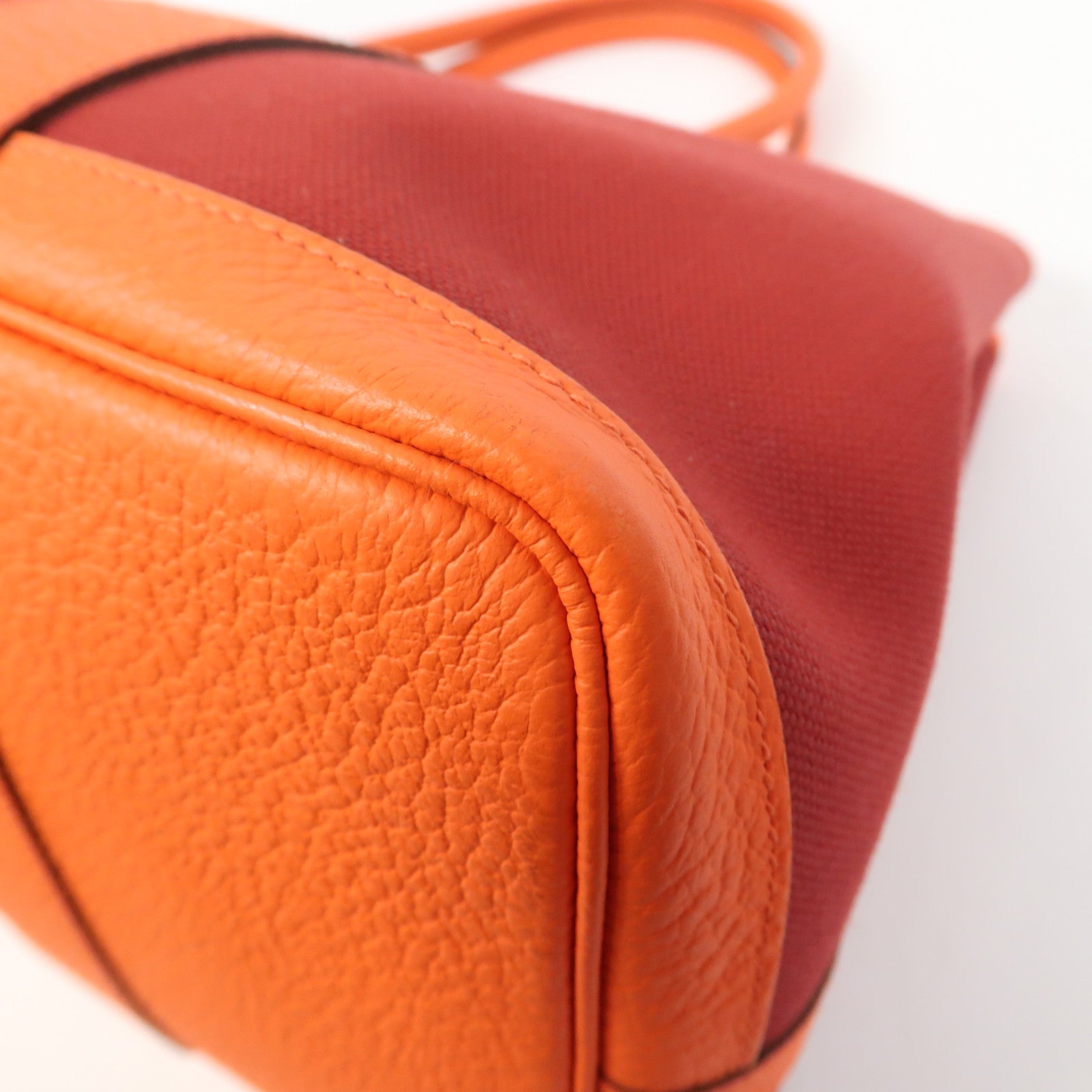 HERMES 【清倉大減價】帆布GardenParty PM銀扣手挽袋Rouge Grenat橙色/紅色