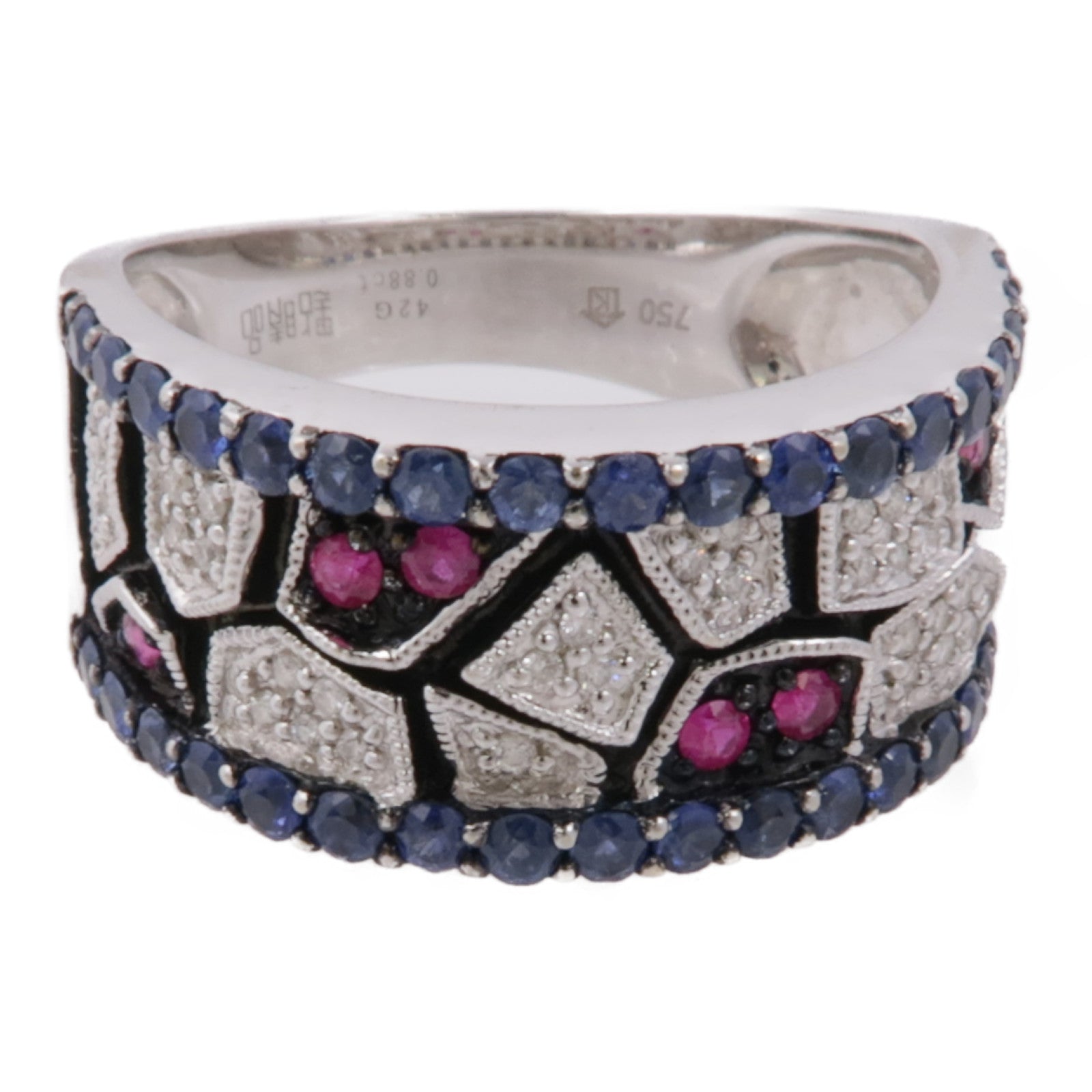 JEWELRY 18K白金Diamond Ruby Topaz Ring鑽石/紅寶石/拓帕石戒指US#7