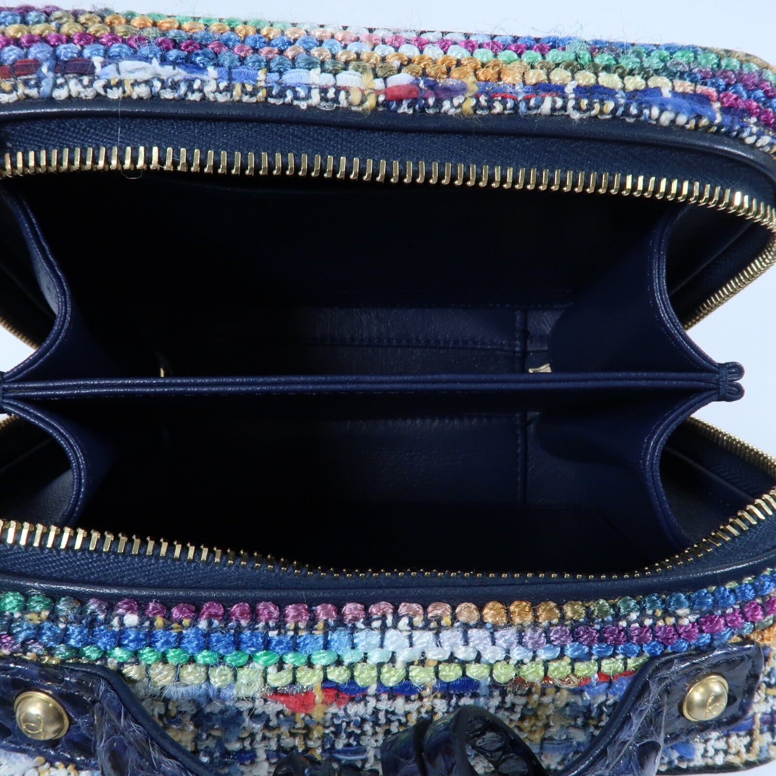 CHANEL Tweed/蛇皮皮革Vanity Case 17cm金扣鏈帶手挽肩背兩用袋