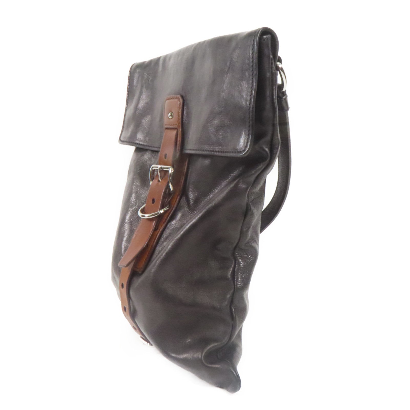 PRADA 牛皮皮革Shoulder Bag銀扣肩背袋黑色