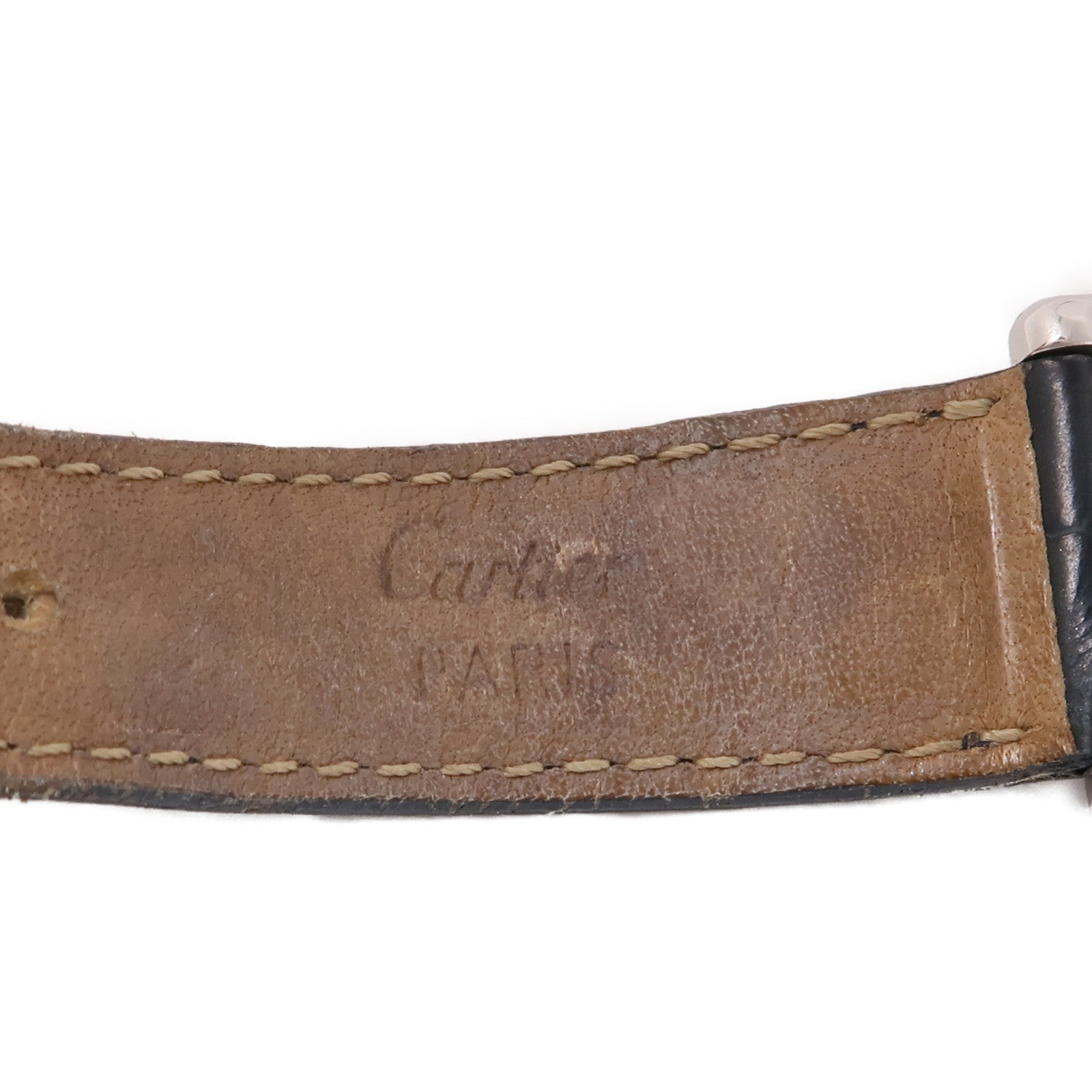 CARTIER Tank Basculante不鏽鋼/鱷魚皮革帶手錶石英機芯米色