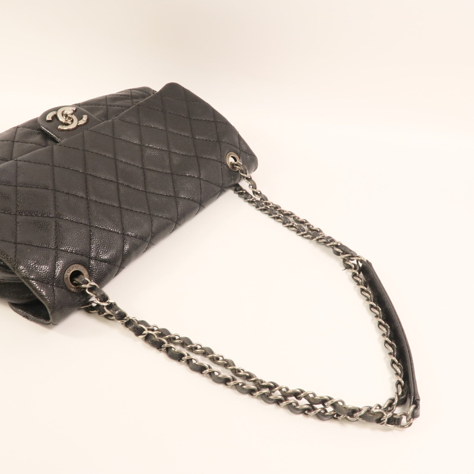 CHANEL 牛皮皮革Chain Shoulder銀扣鏈帶肩背袋