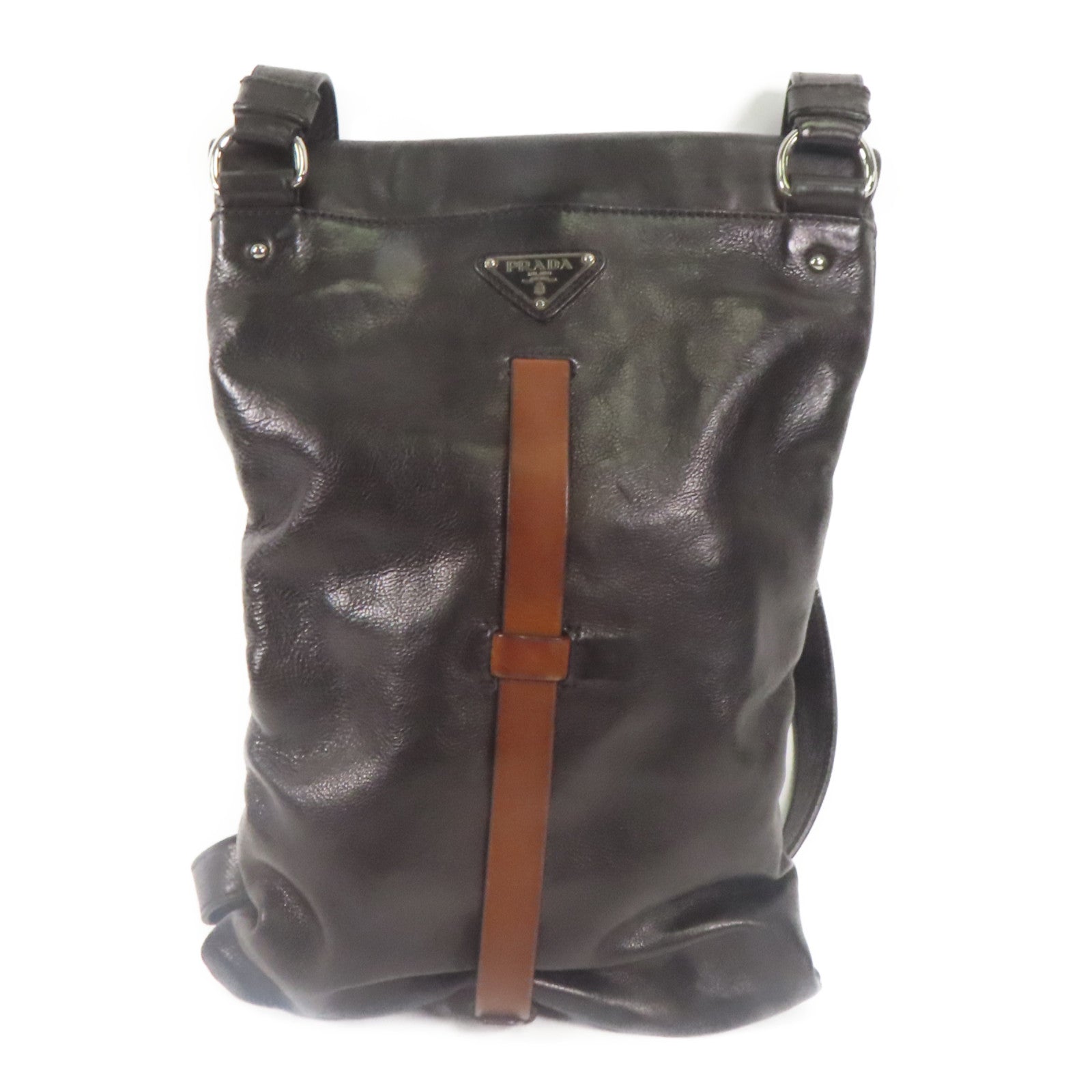 PRADA 牛皮皮革Shoulder Bag銀扣肩背袋黑色