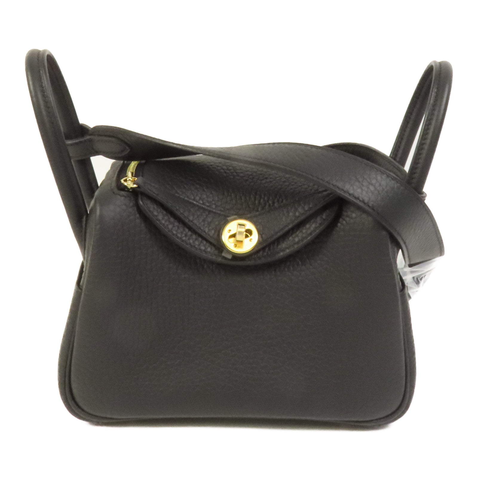 HERMES Clemence皮革Mini Lindy金扣手挽肩背兩用袋Noir