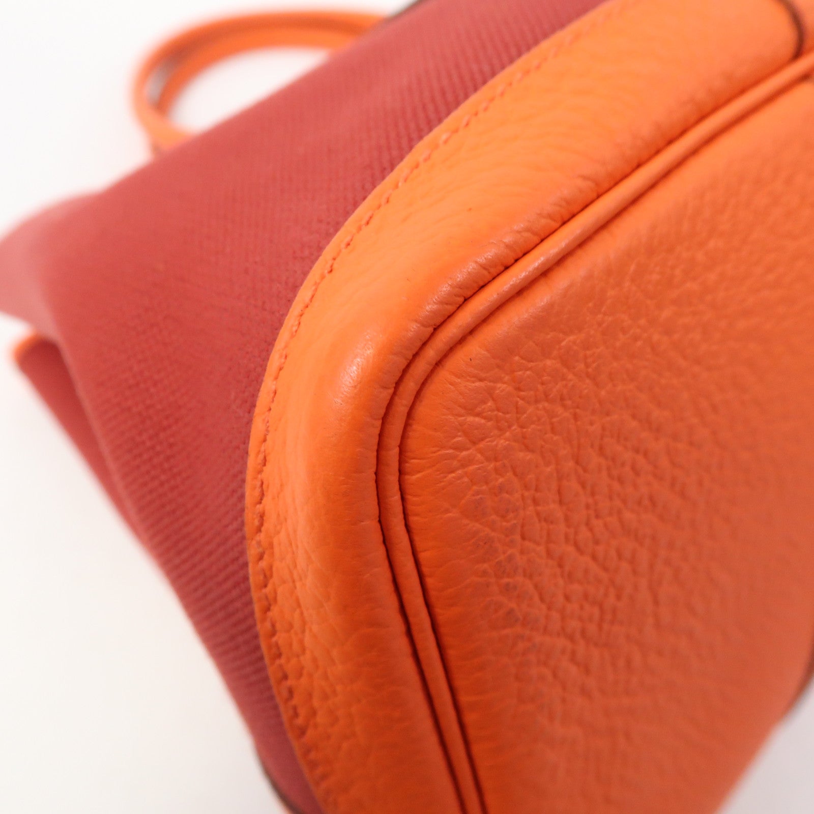 HERMES 【清倉大減價】帆布GardenParty PM銀扣手挽袋Rouge Grenat橙色/紅色