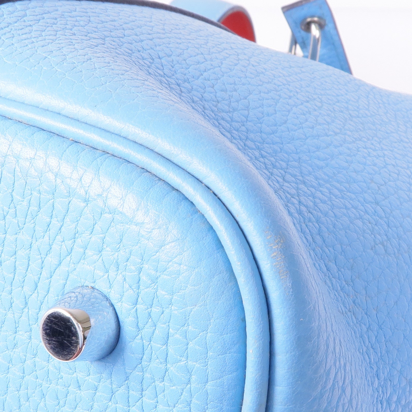 HERMES Clemence皮革Picotin MM銀扣手挽袋Bleu Atoll/Rouge De Coeur
