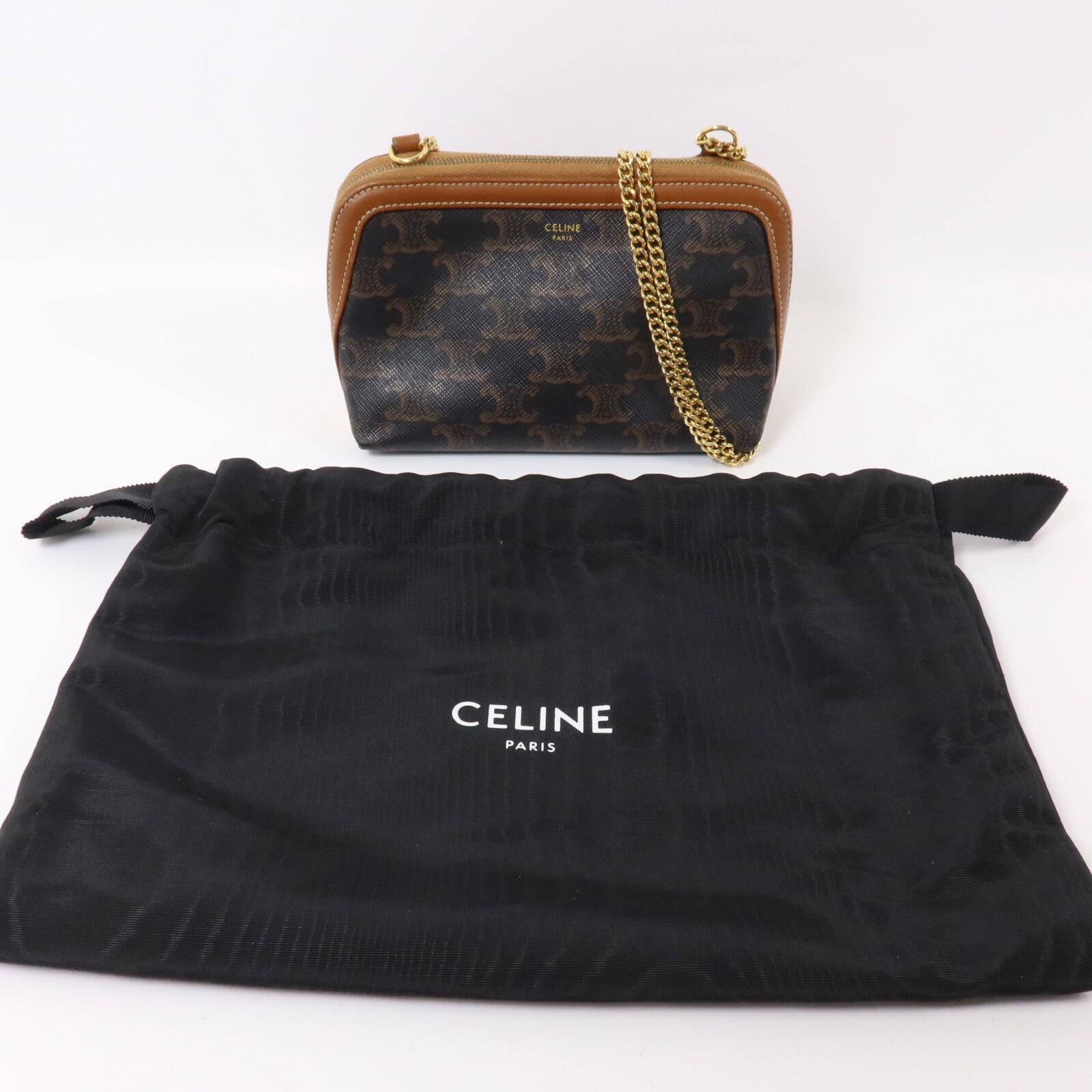 CELINE 塗層帆布Clutch With Chain鏈帶肩背袋