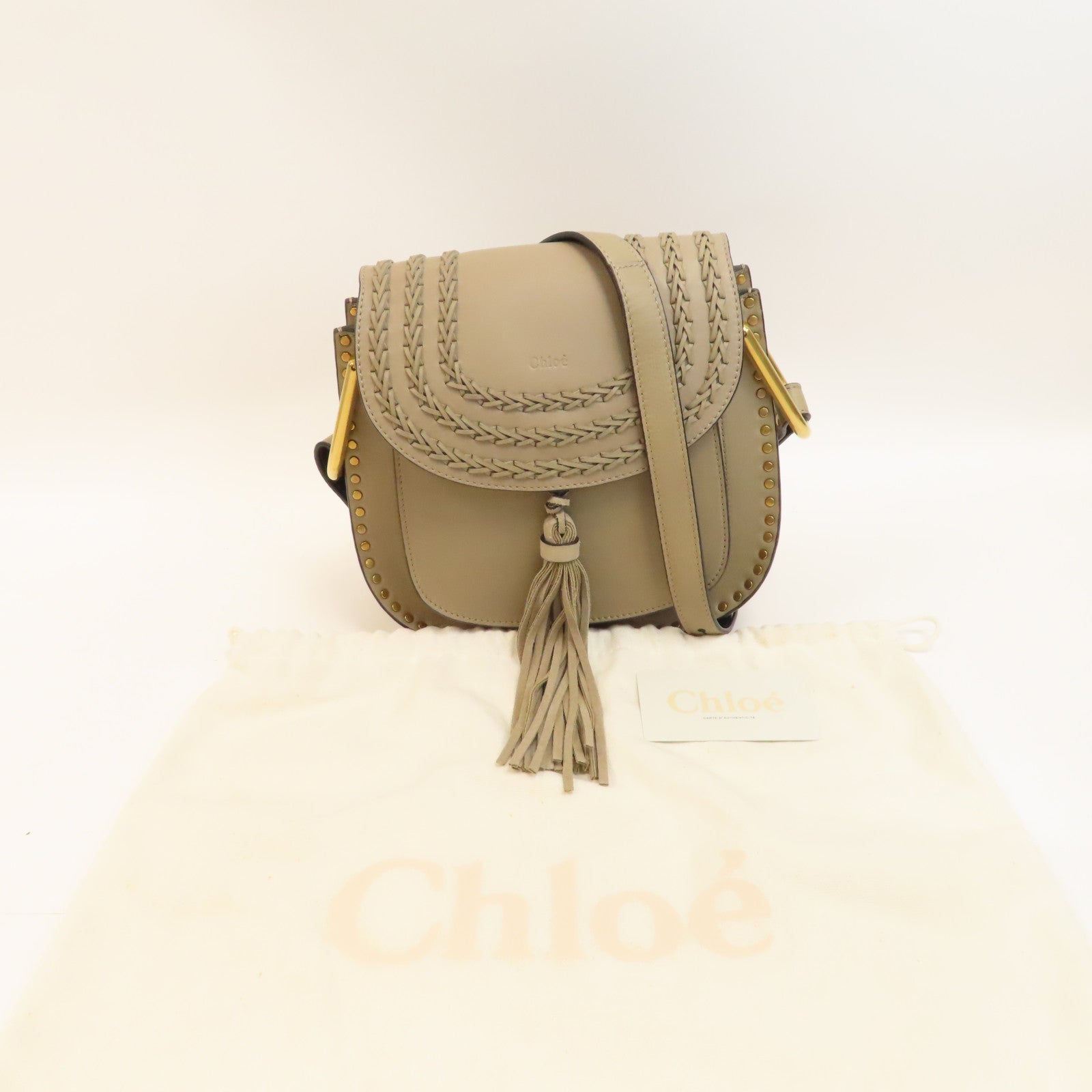 Chloe 牛皮皮革Hudson Leather Crossbody Bag金扣肩背袋米色