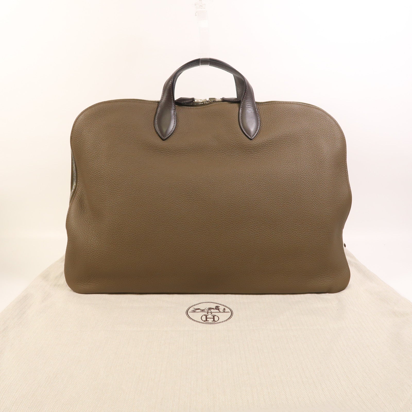 HERMES Togo皮革Victoria Business Bag銀扣手挽袋Etoupe