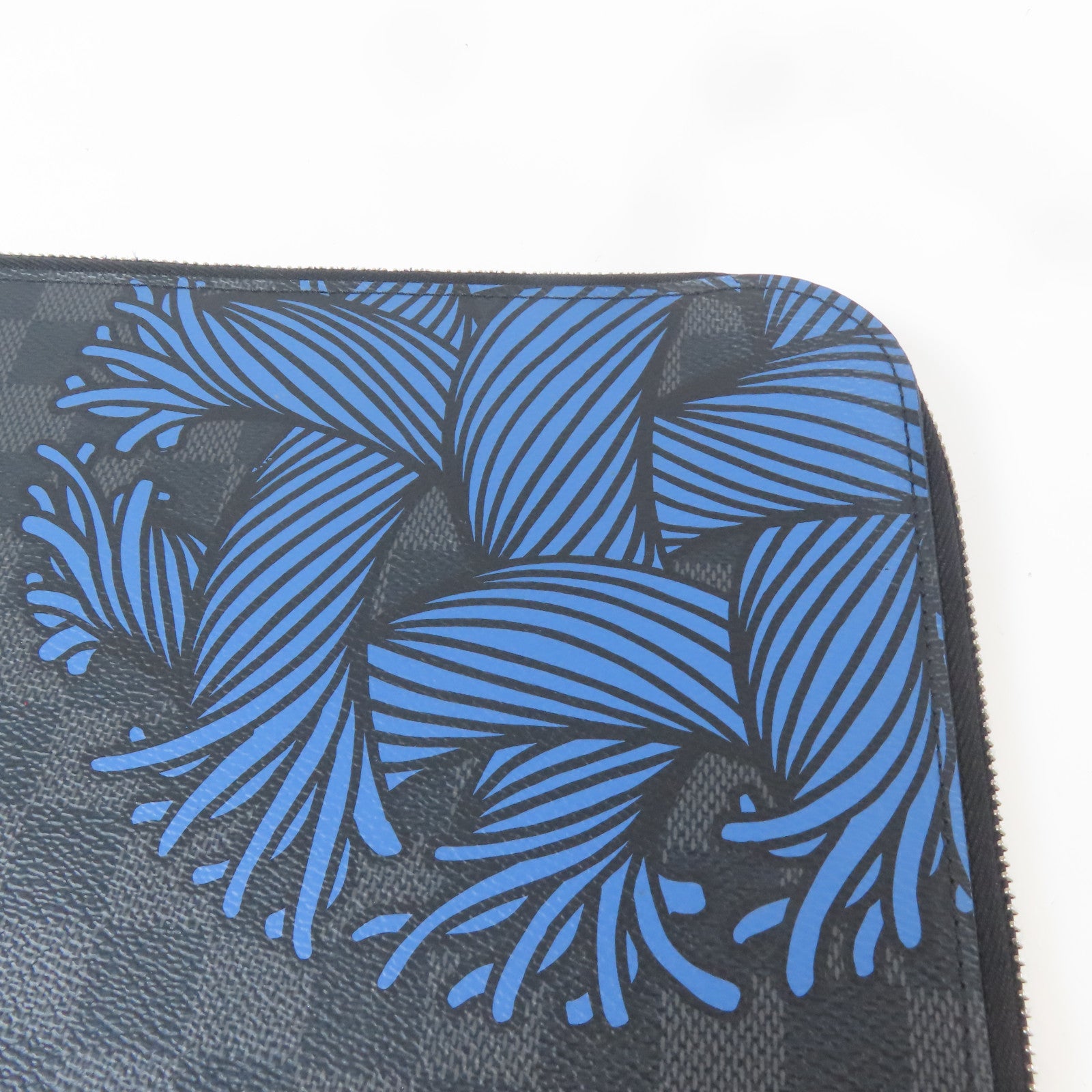 LOUIS VUITTON Damier Graphite Pochette Jour GM銀扣手拿包黑色/藍色