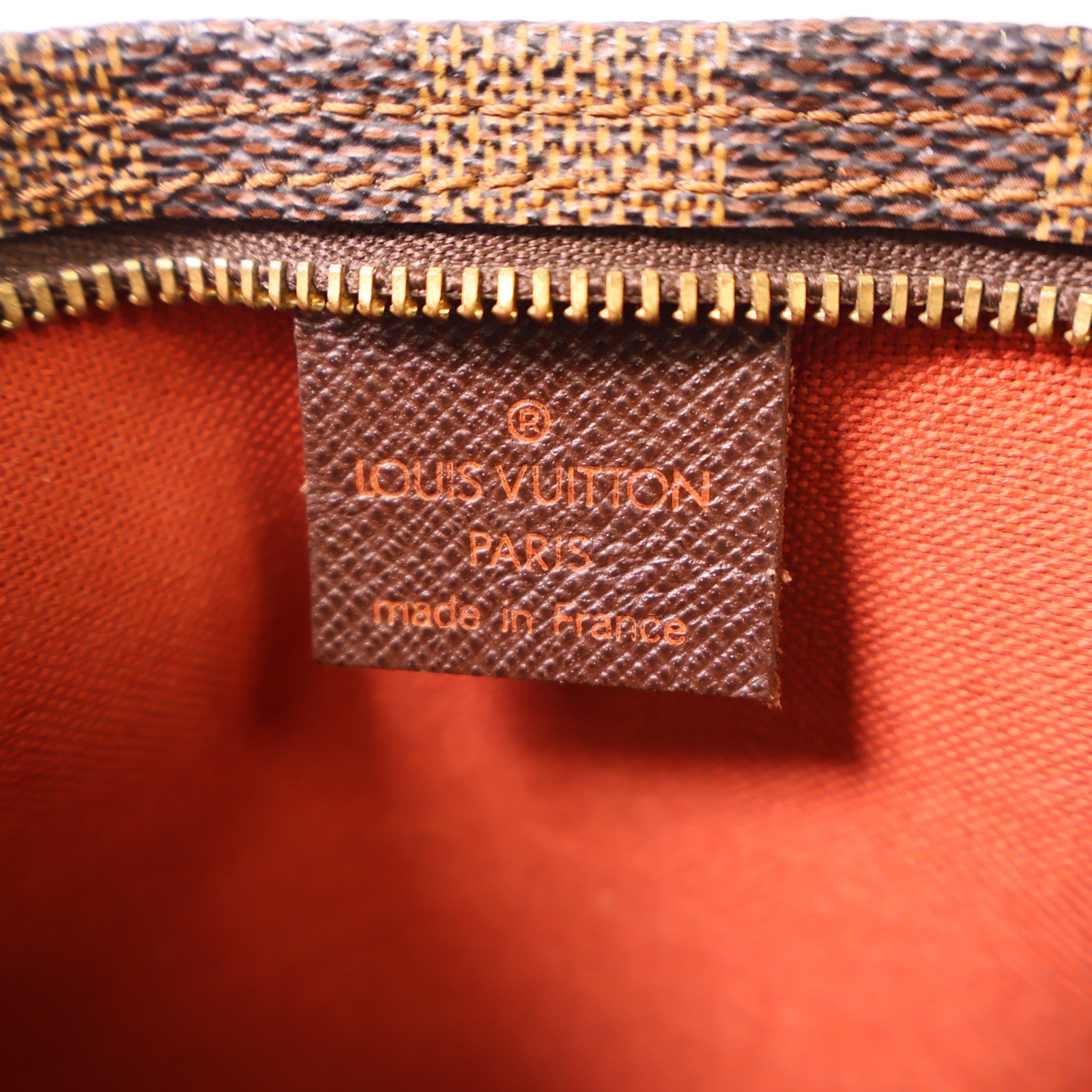 LOUIS VUITTON Damier Trousse Makeup Accessory Pouch金扣手挽袋棕色