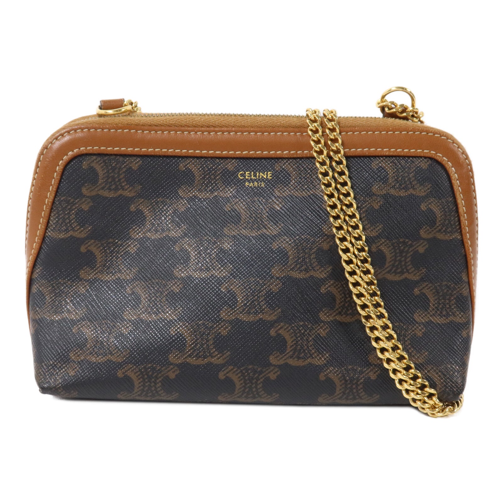 CELINE 塗層帆布Clutch With Chain鏈帶肩背袋