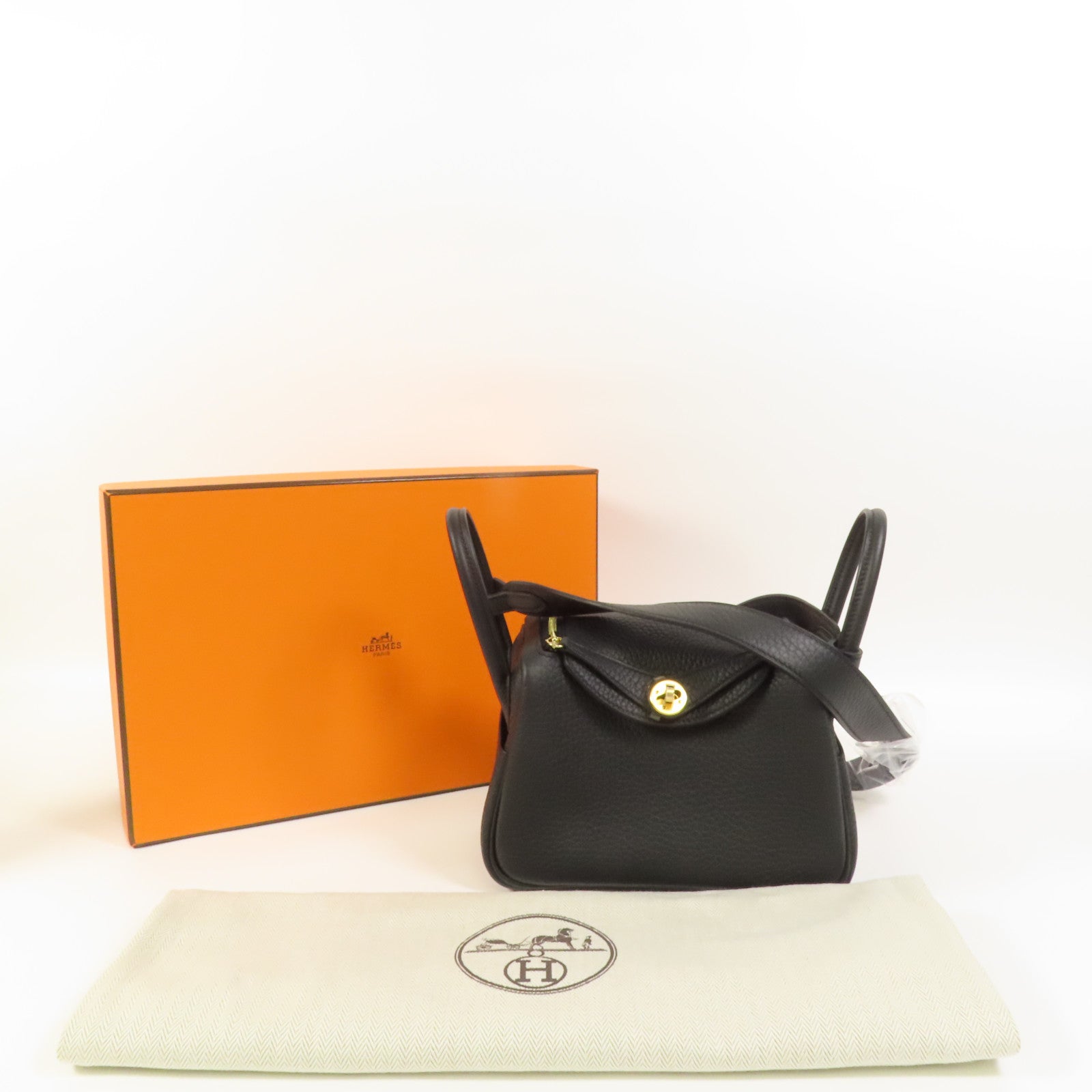 HERMES Clemence皮革Mini Lindy金扣手挽肩背兩用袋Noir