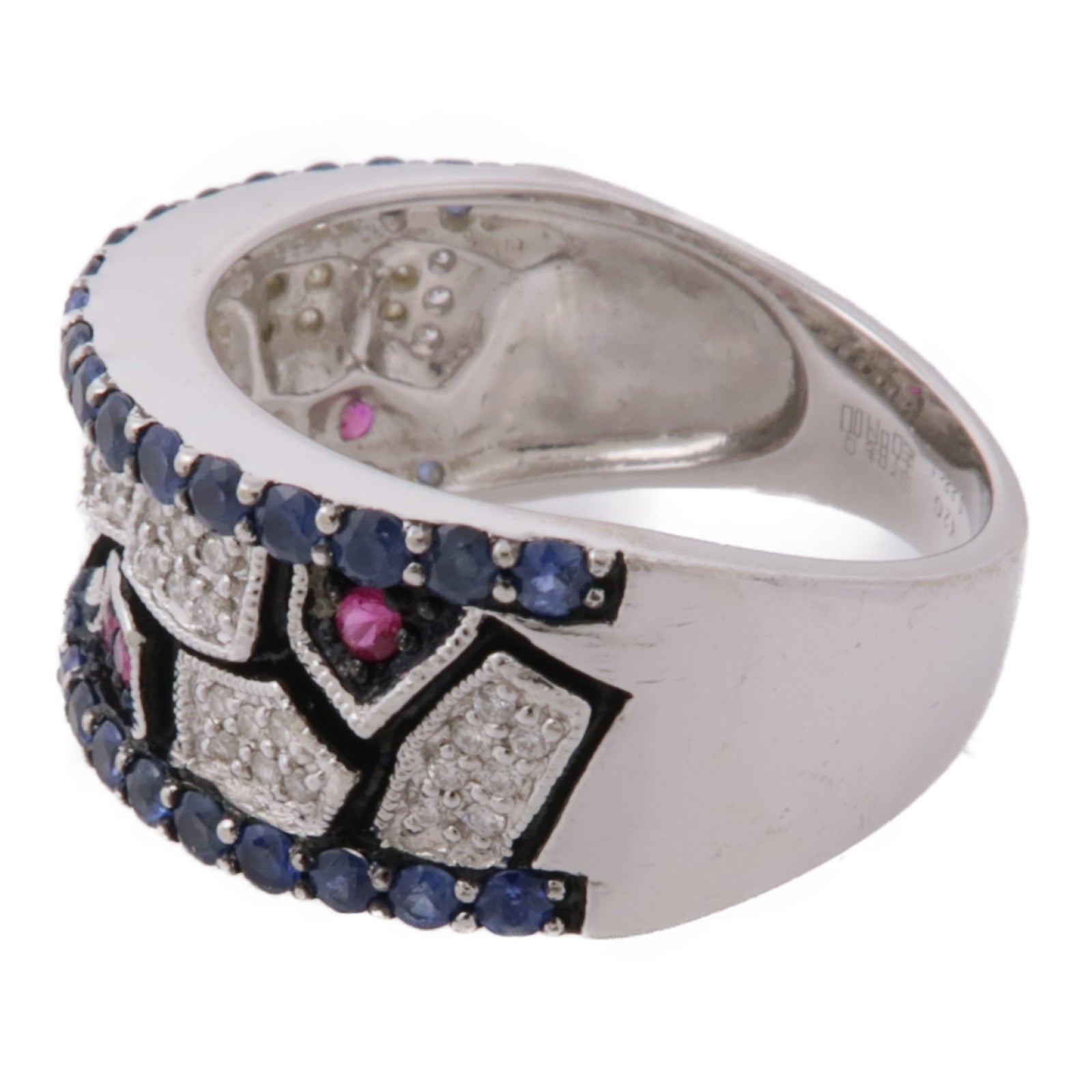 JEWELRY 18K白金Diamond Ruby Topaz Ring鑽石/紅寶石/拓帕石戒指US#7