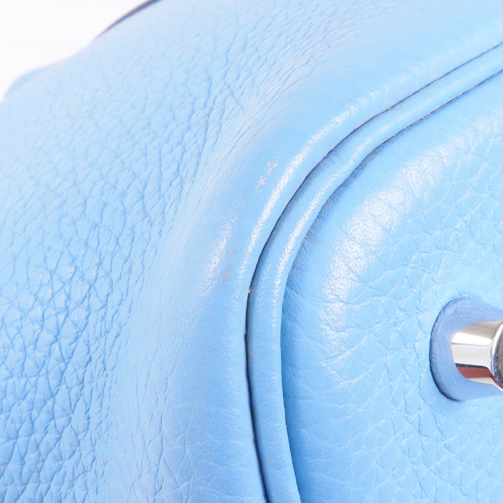 HERMES Clemence皮革Picotin MM銀扣手挽袋Bleu Atoll/Rouge De Coeur