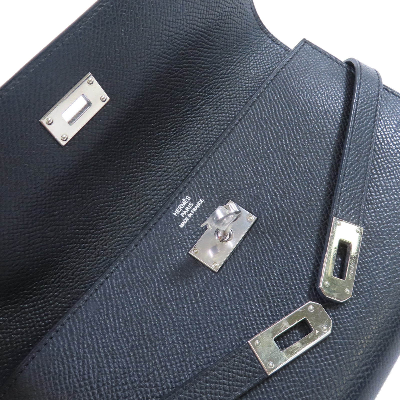 HERMES Epsom皮革Kelly Wallet銀扣長錢包黑色