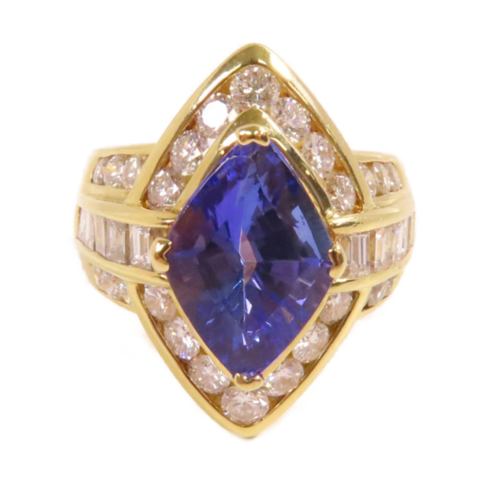 JEWELRY 18K黃金/3.70ct坦桑石/2.64ct鑽石Tanzanite Diamond Ring戒指US#7.5