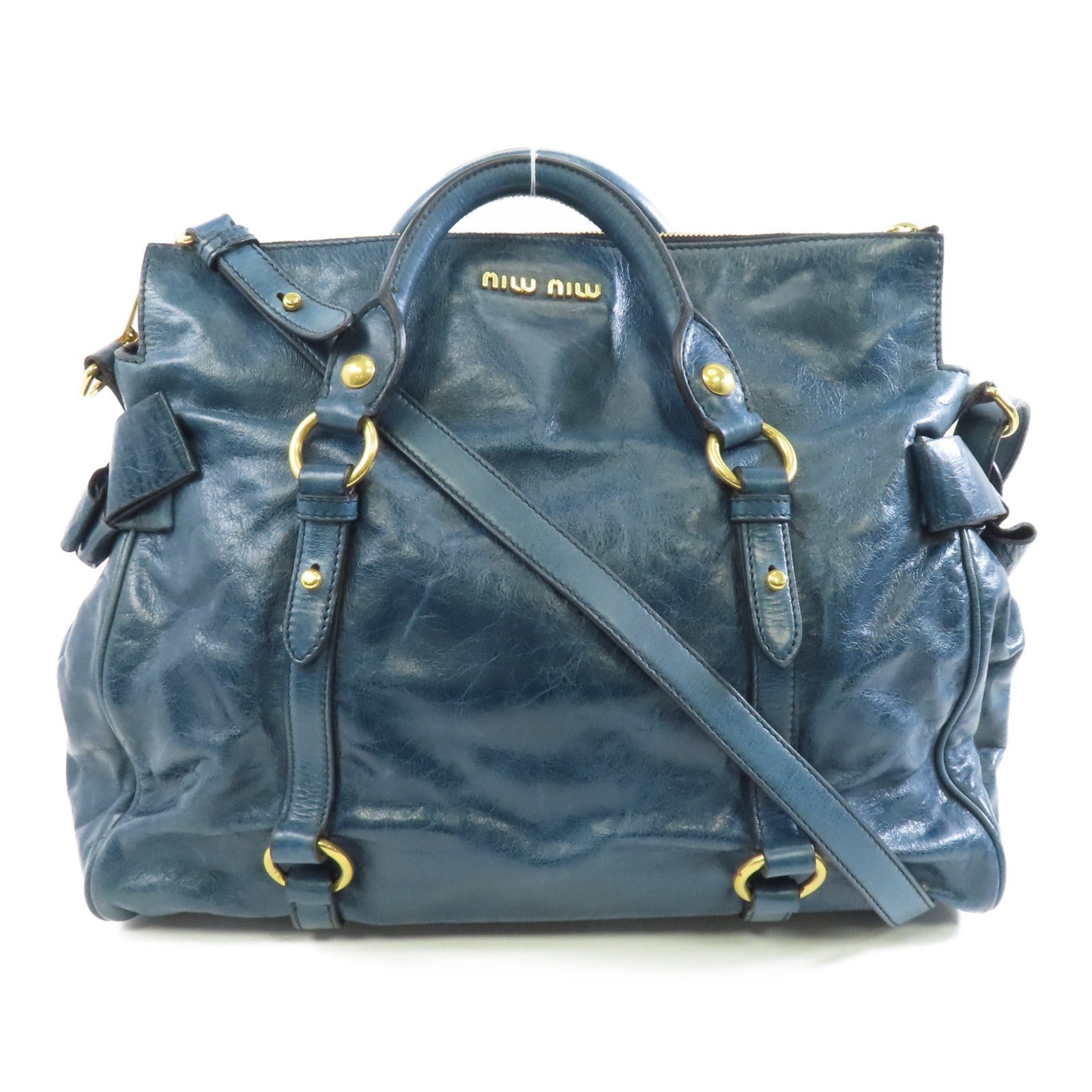Miu Miu 牛皮皮革2 Way Shoulder金扣手挽肩背兩用袋藍色